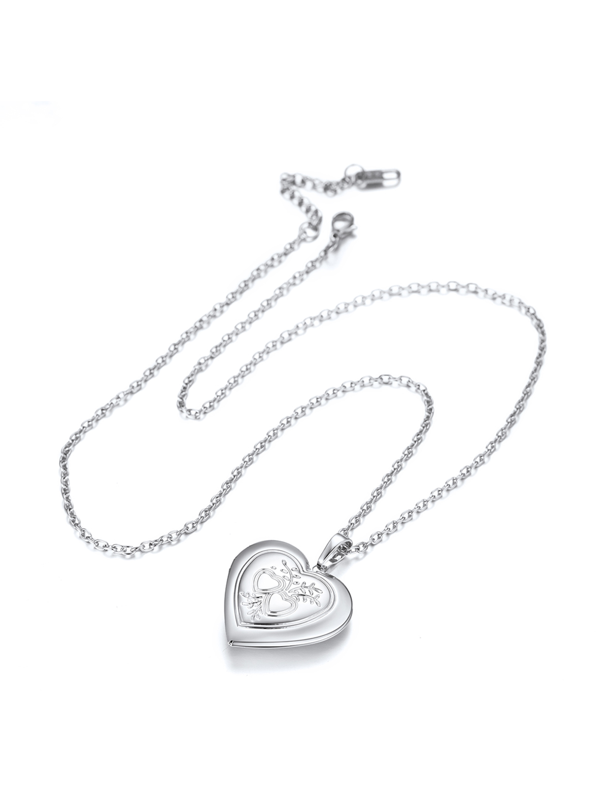 Heart & Heart Necklace Photo Locket Pendant in Platinum Plated