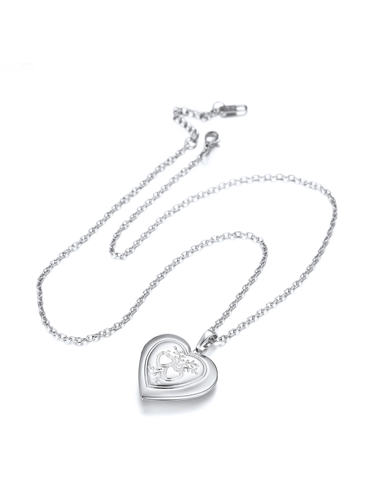 Heart & Heart Necklace Photo Locket Pendant in Platinum Plated