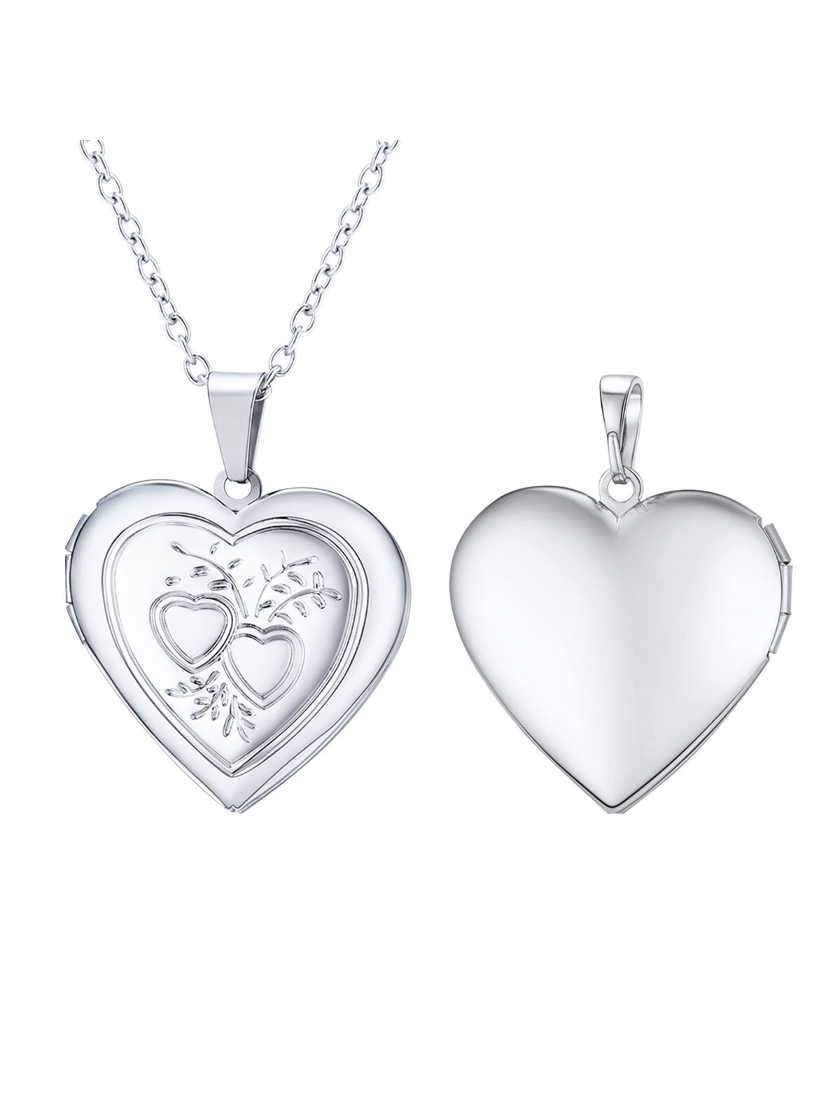 Heart & Heart Necklace Photo Locket Pendant in Platinum Plated