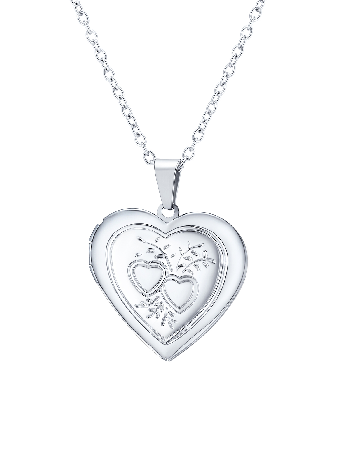 Heart & Heart Necklace Photo Locket Pendant in Platinum Plated