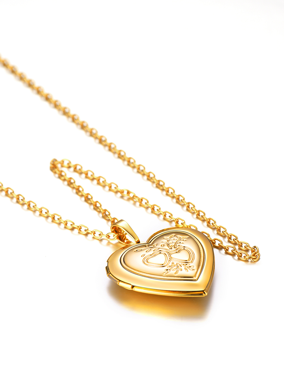 Heart & Heart Necklace Photo Locket Pendant in 14K Gold Plated