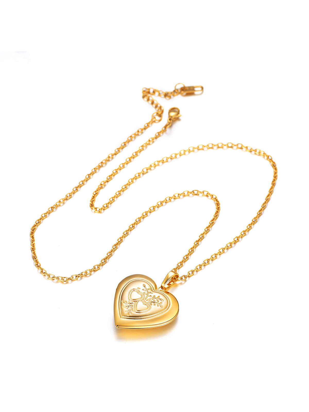 Heart & Heart Necklace Photo Locket Pendant in 14K Gold Plated