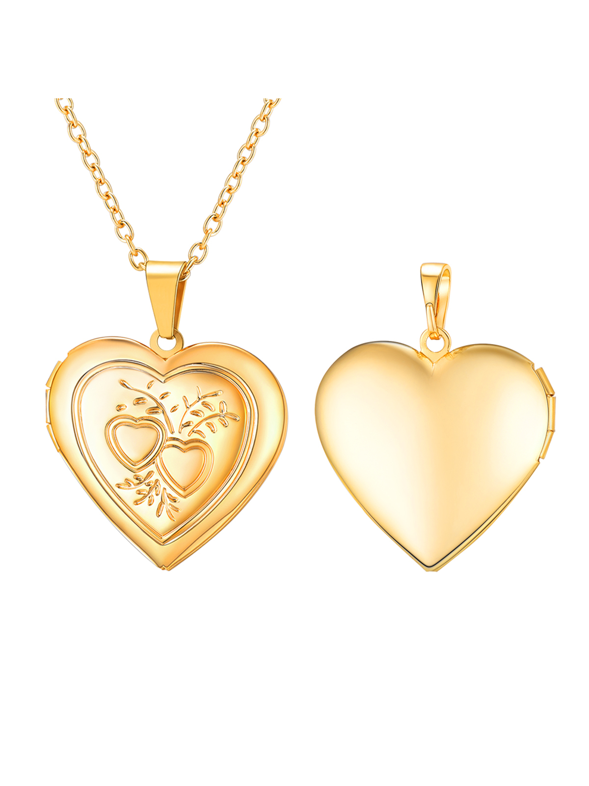 Heart & Heart Necklace Photo Locket Pendant in 14K Gold Plated