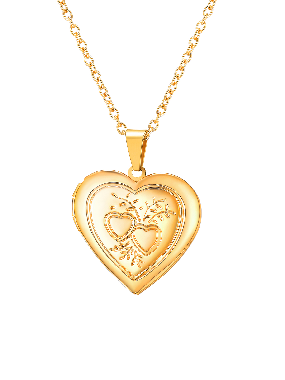 Heart & Heart Necklace Photo Locket Pendant in 14K Gold Plated