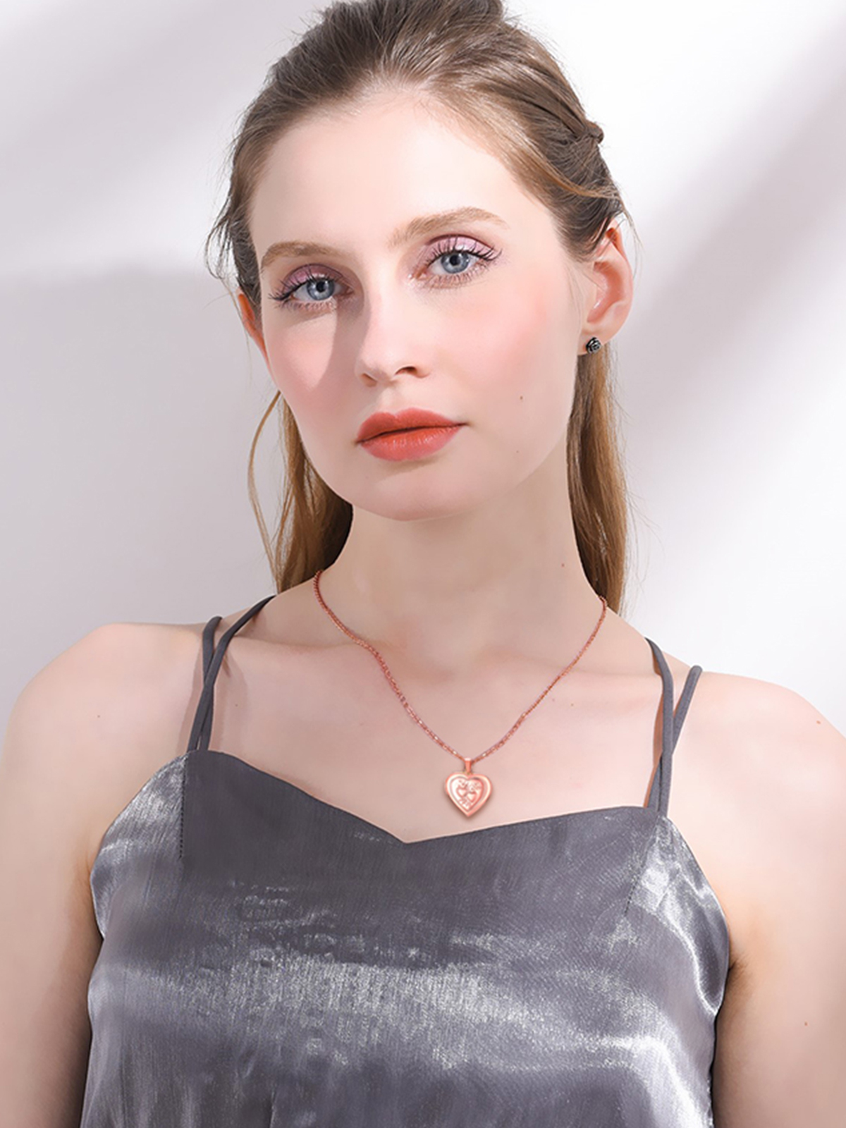 Heart & Heart Necklace Photo Locket Pendant in Rose Gold Plated