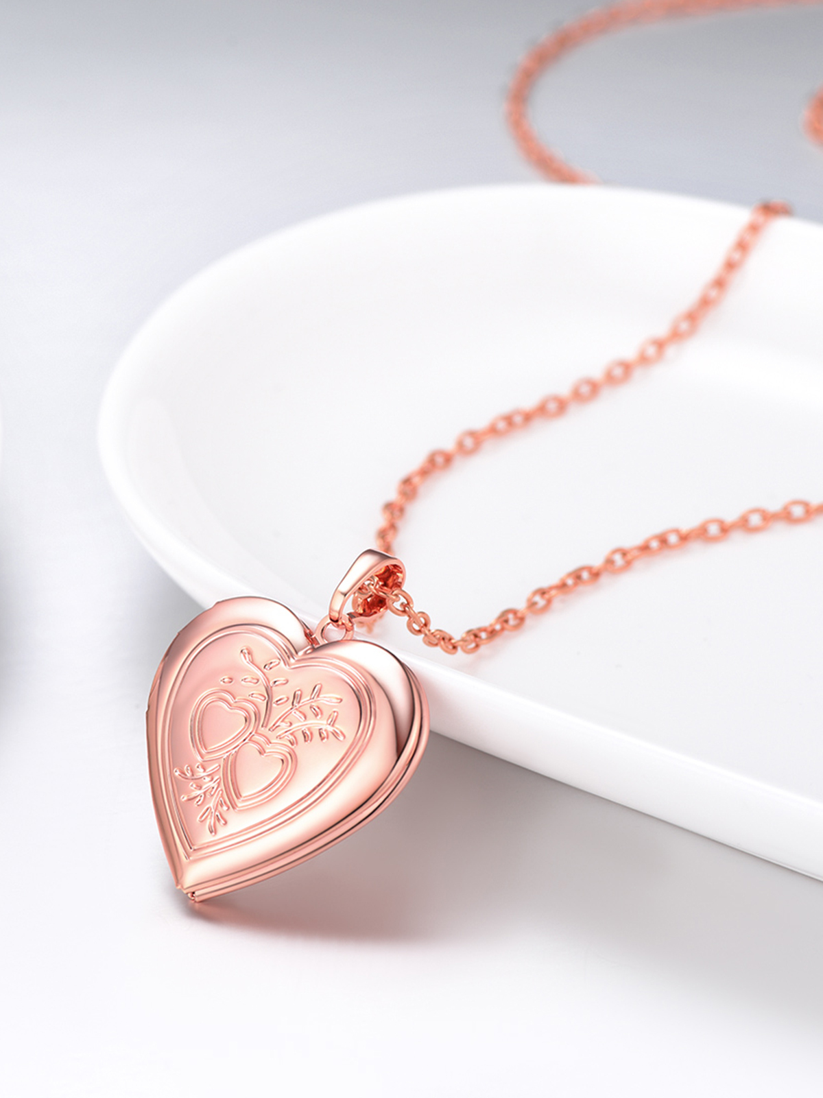 Heart & Heart Necklace Photo Locket Pendant in Rose Gold Plated
