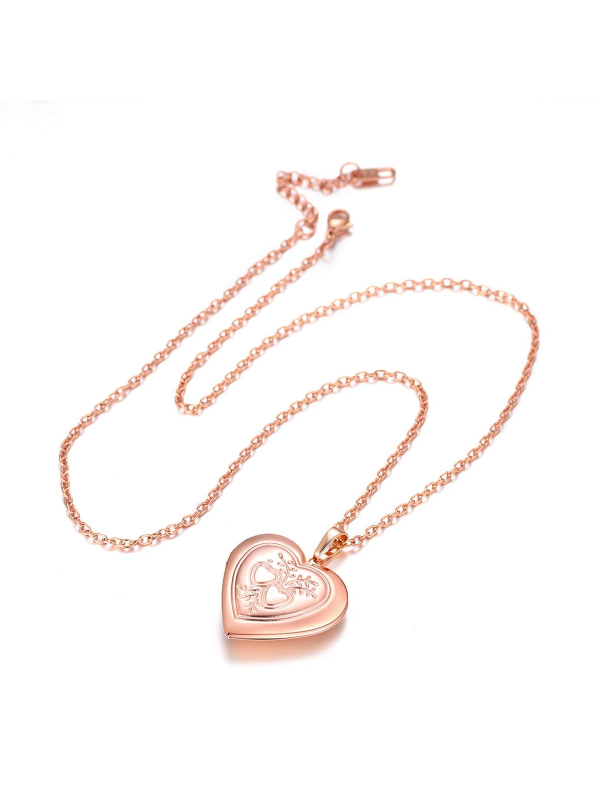 Heart & Heart Necklace Photo Locket Pendant in Rose Gold Plated