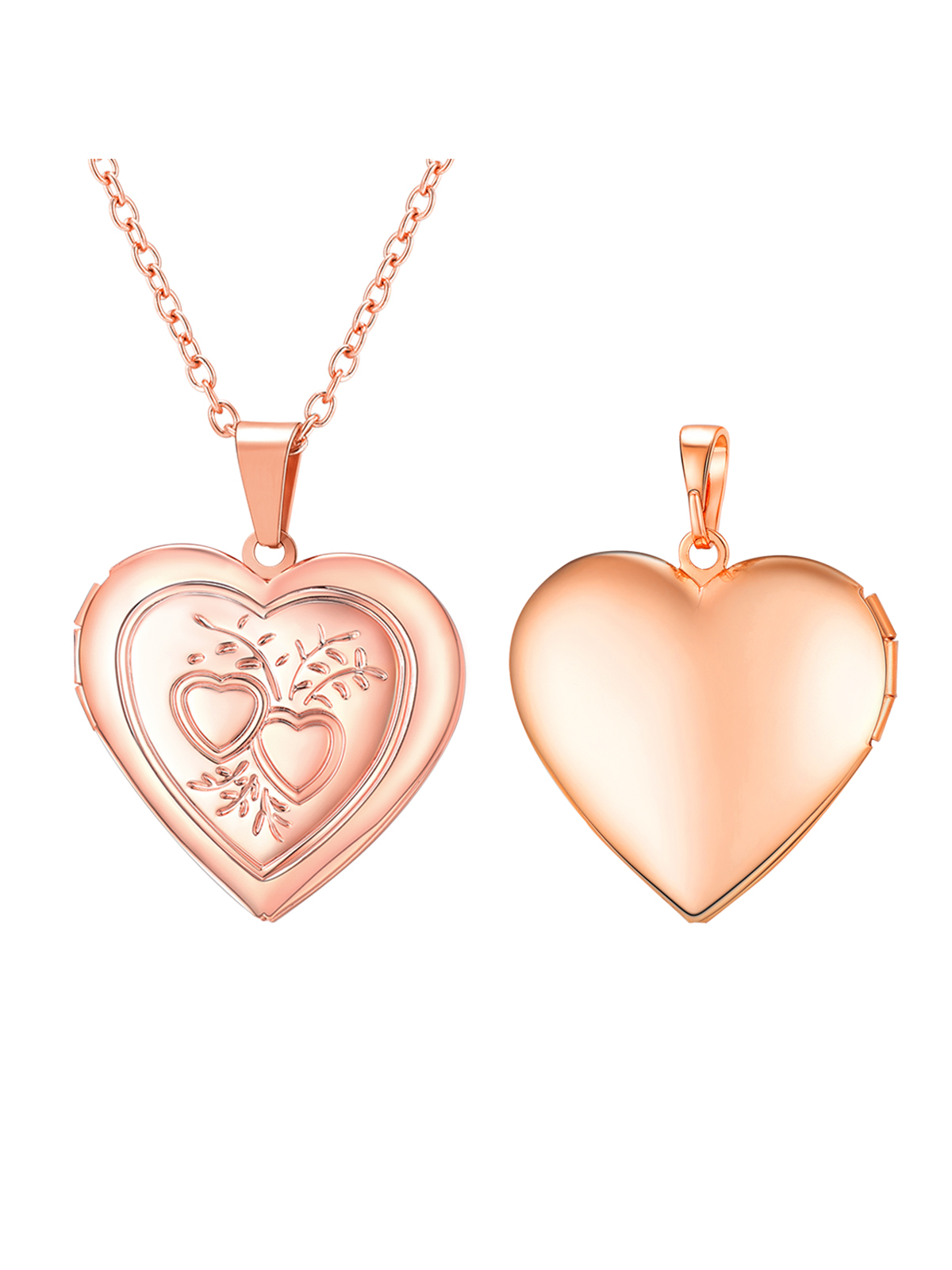 Heart & Heart Necklace Photo Locket Pendant in Rose Gold Plated