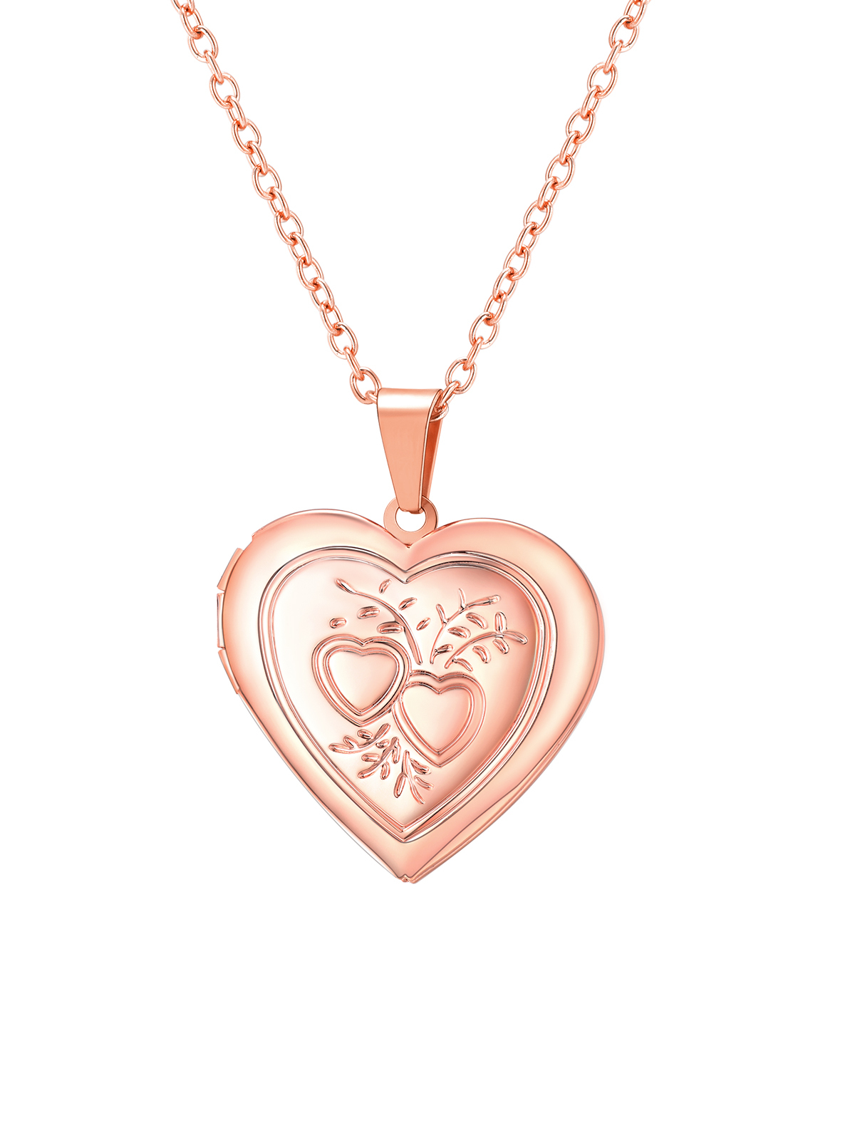 Heart & Heart Necklace Photo Locket Pendant in Rose Gold Plated