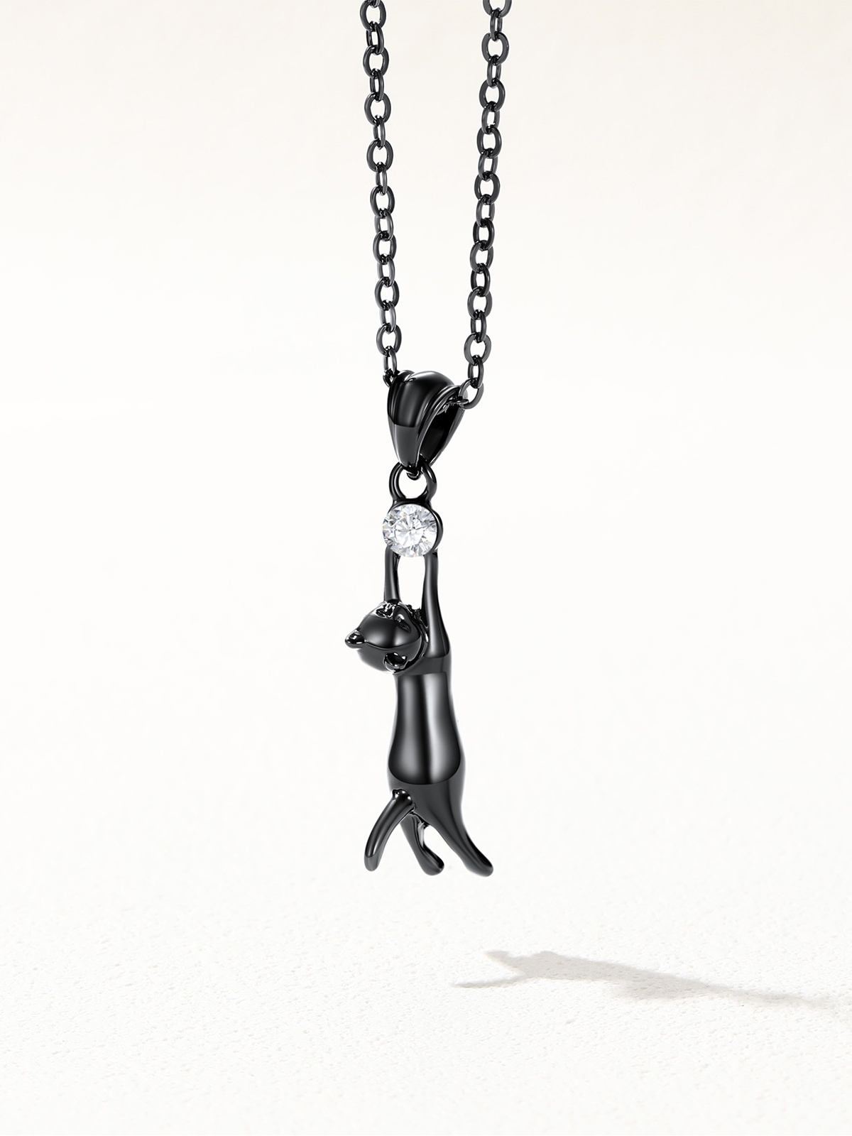Cute Cat Pendant Animal Necklace with Rhinestone in Black