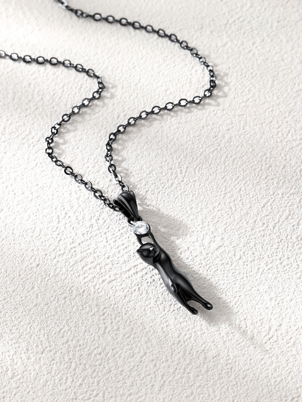 Cute Cat Pendant Animal Necklace with Rhinestone in Black