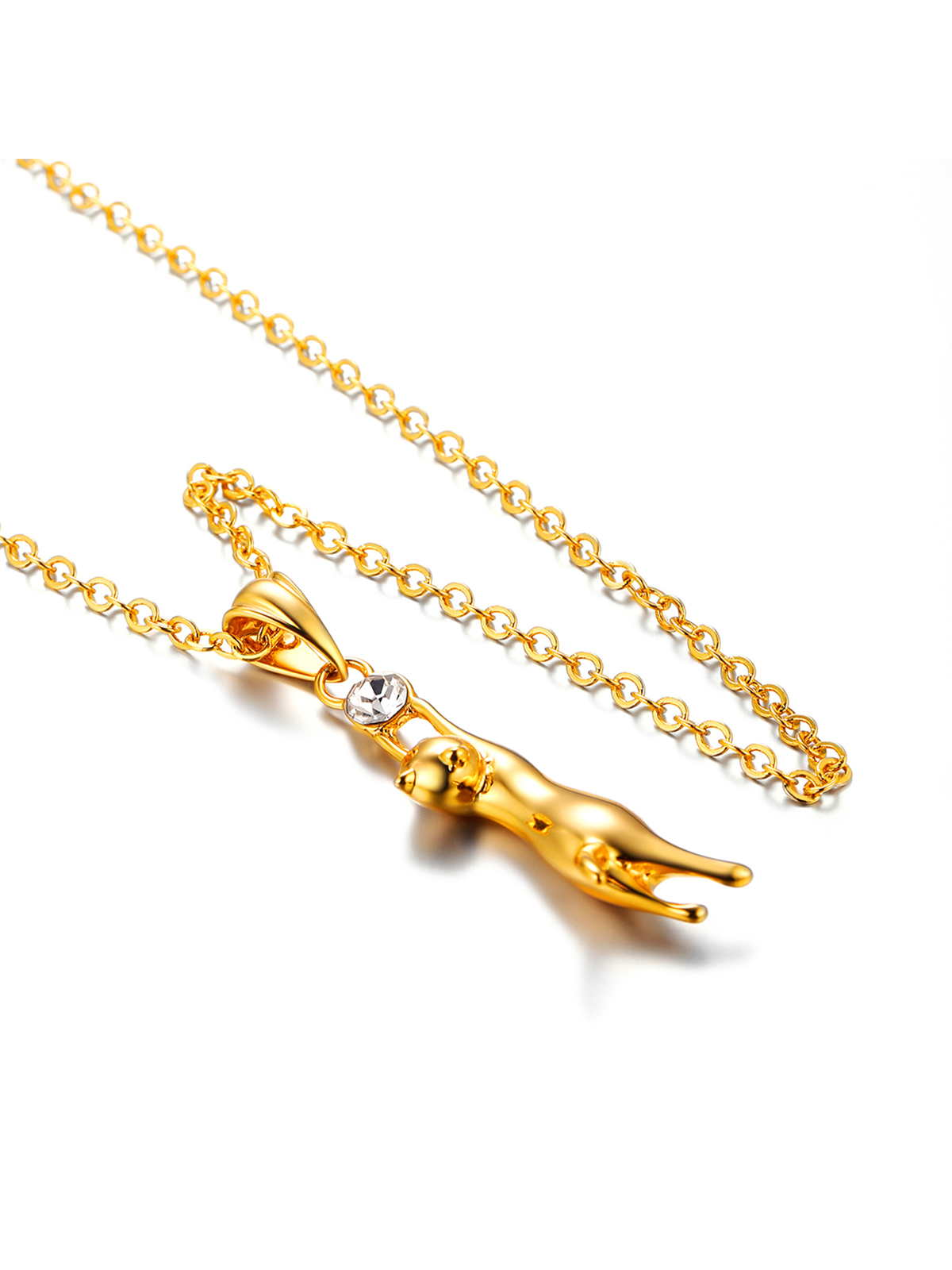 Cute Cat Pendant Animal Necklace with Rhinestone in 18K Gold