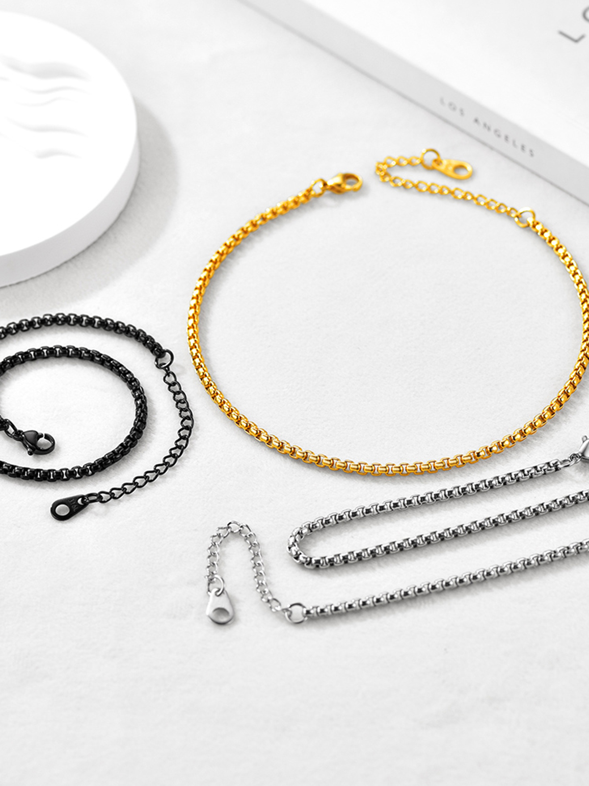 3mm Thick Box Chain Anklet in Black Plated