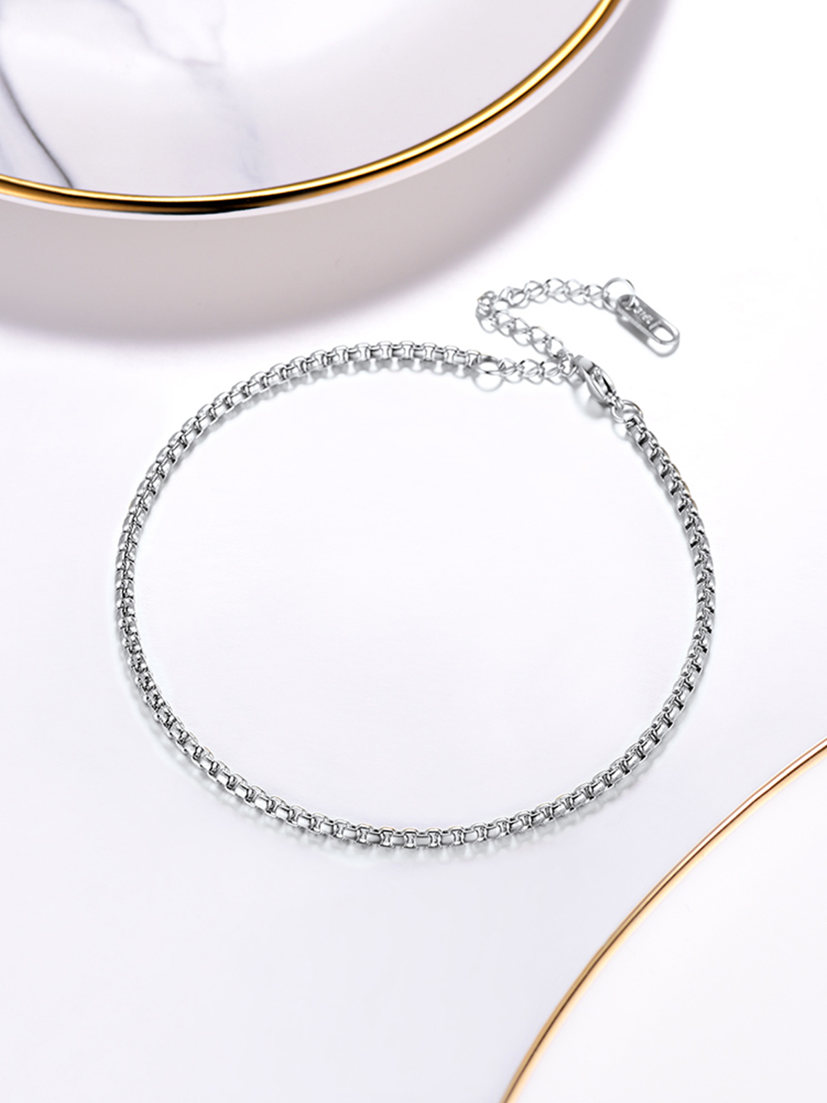 3mm Thick Box Chain Anklet in Stainless