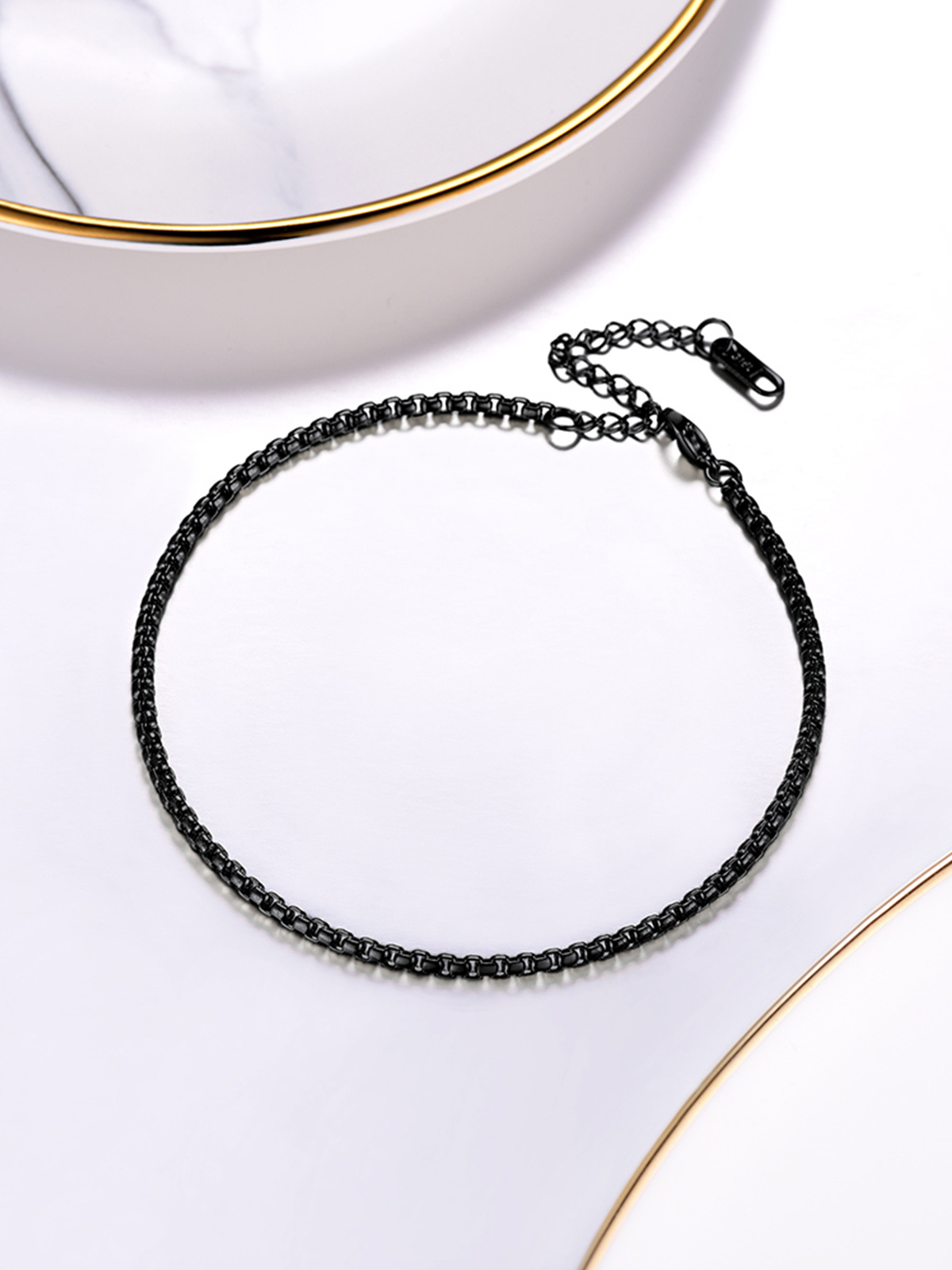 3mm Thick Box Chain Anklet in Black Plated