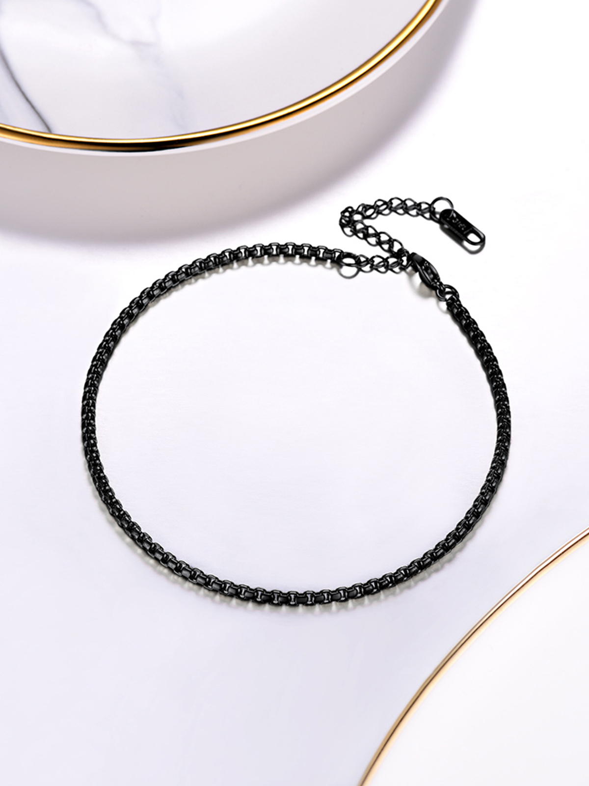 3mm Thick Box Chain Anklet in Black Plated