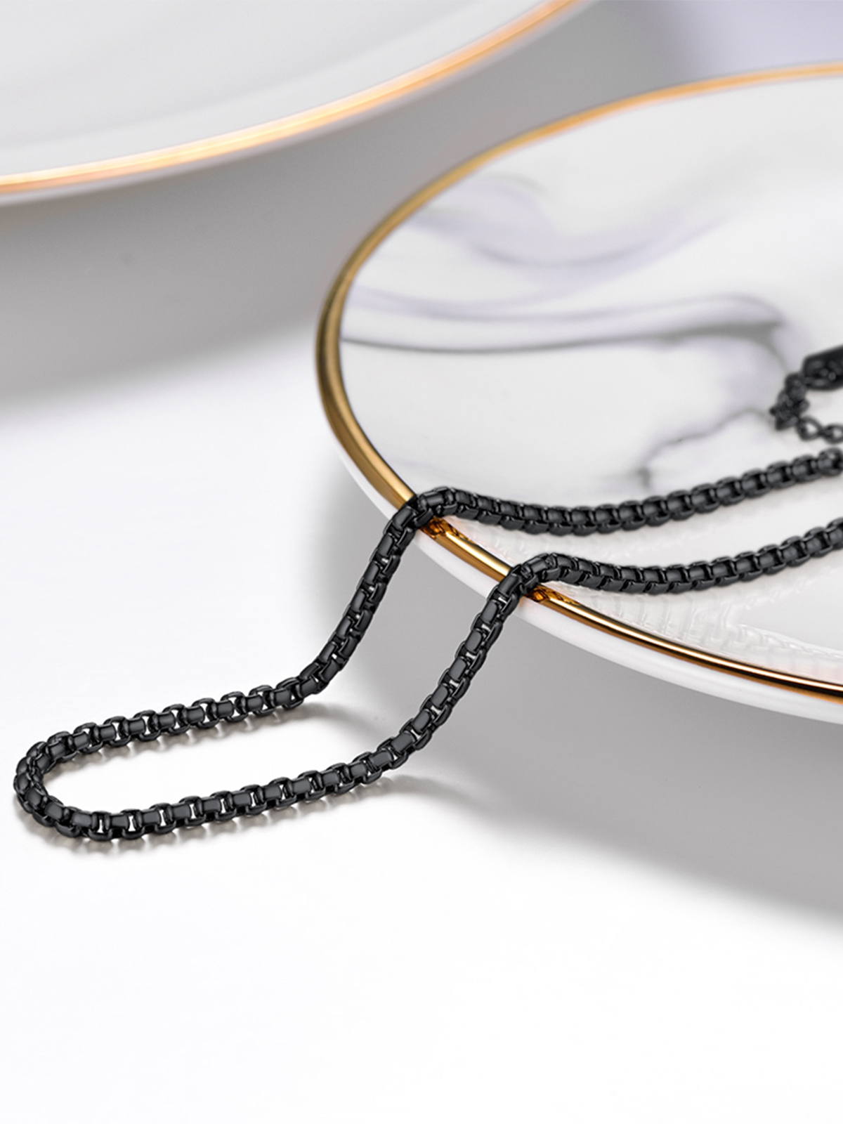 3mm Thick Box Chain Anklet in Black Plated