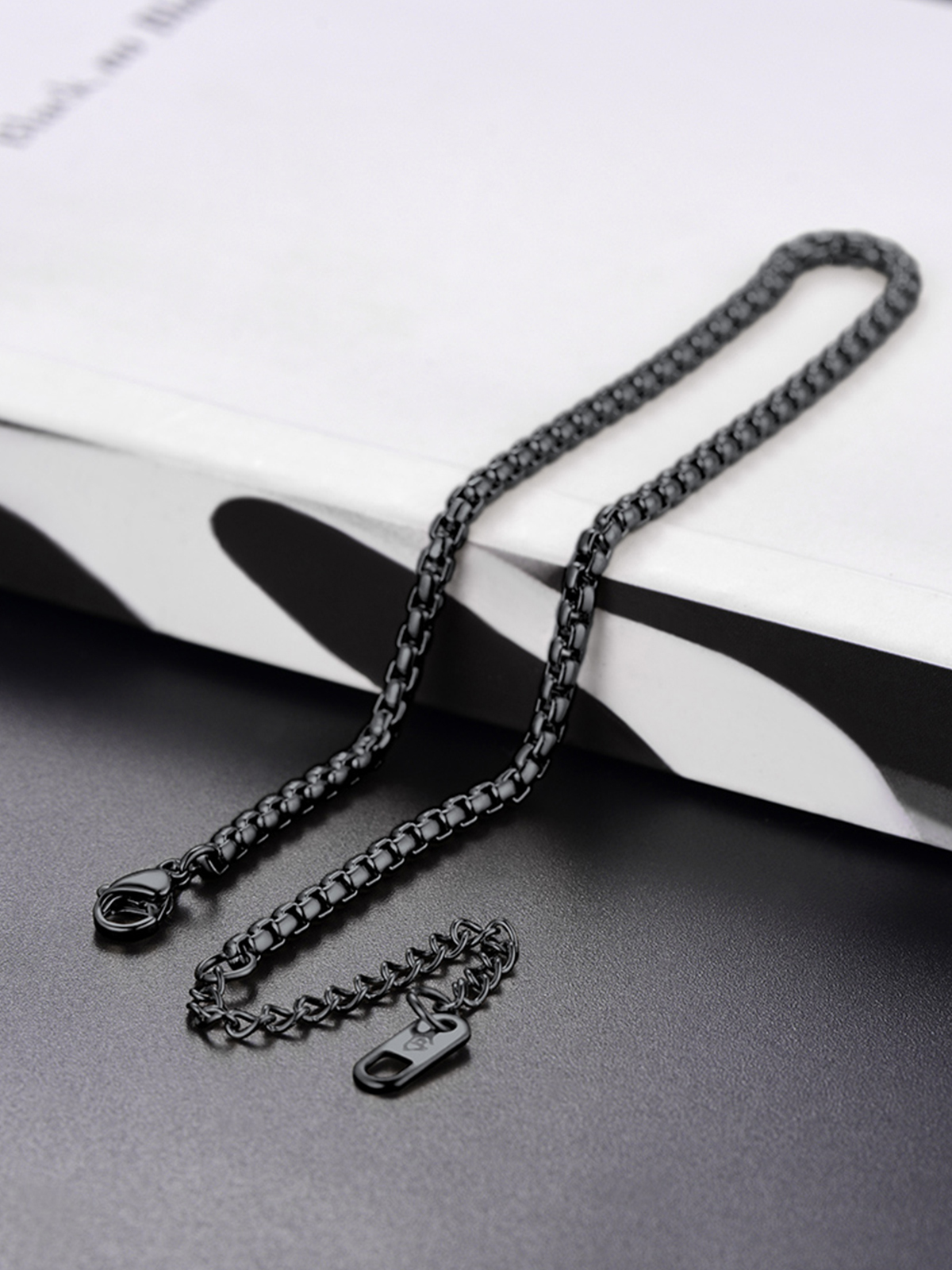 3mm Thick Box Chain Anklet in Black Plated