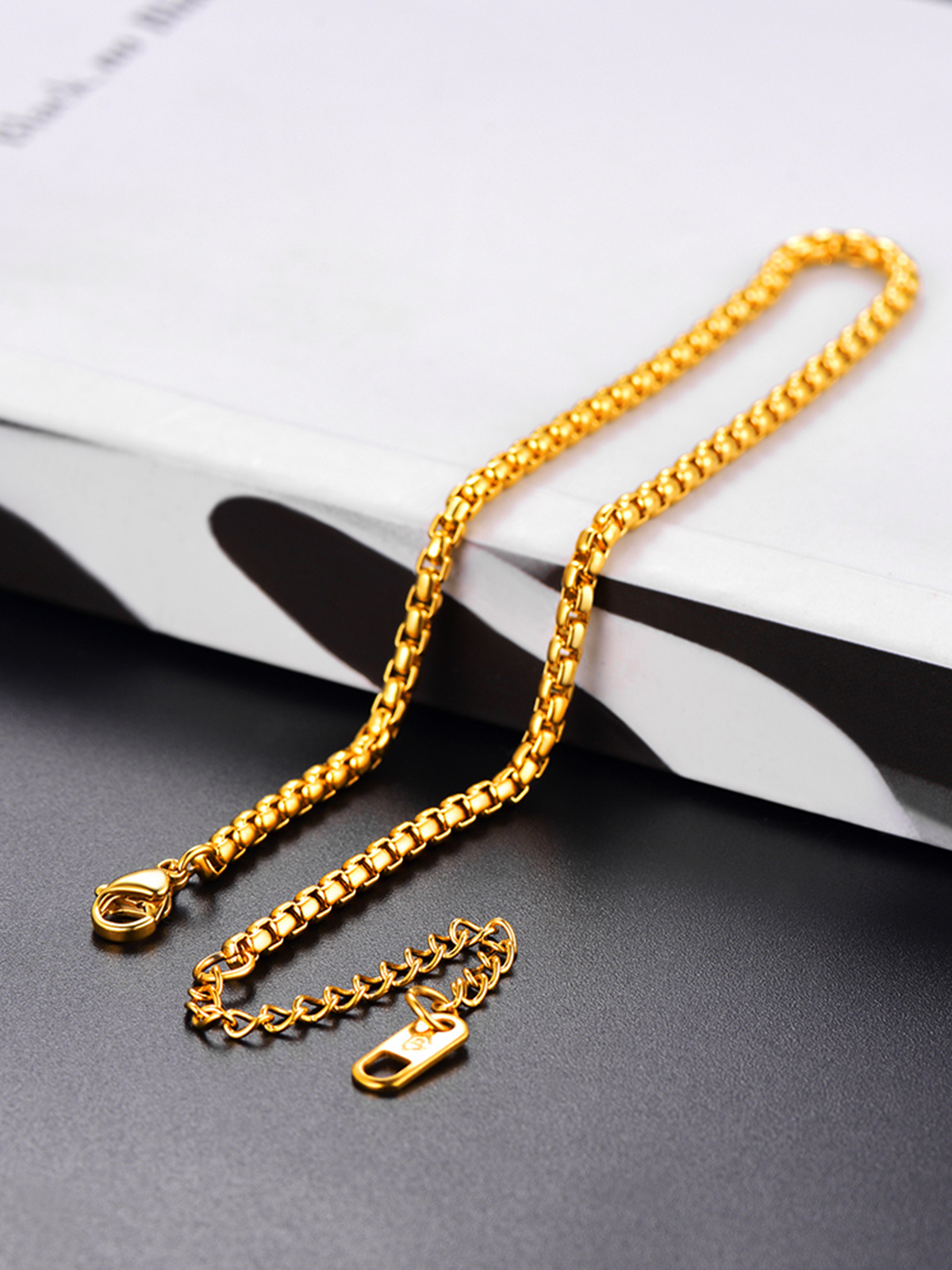 3mm Thick Box Chain Anklet in 18K Gold Plated