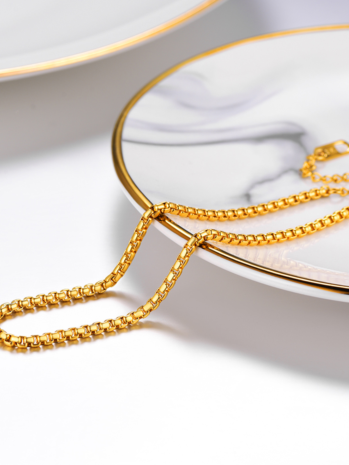 3mm Thick Box Chain Anklet in 18K Gold Plated