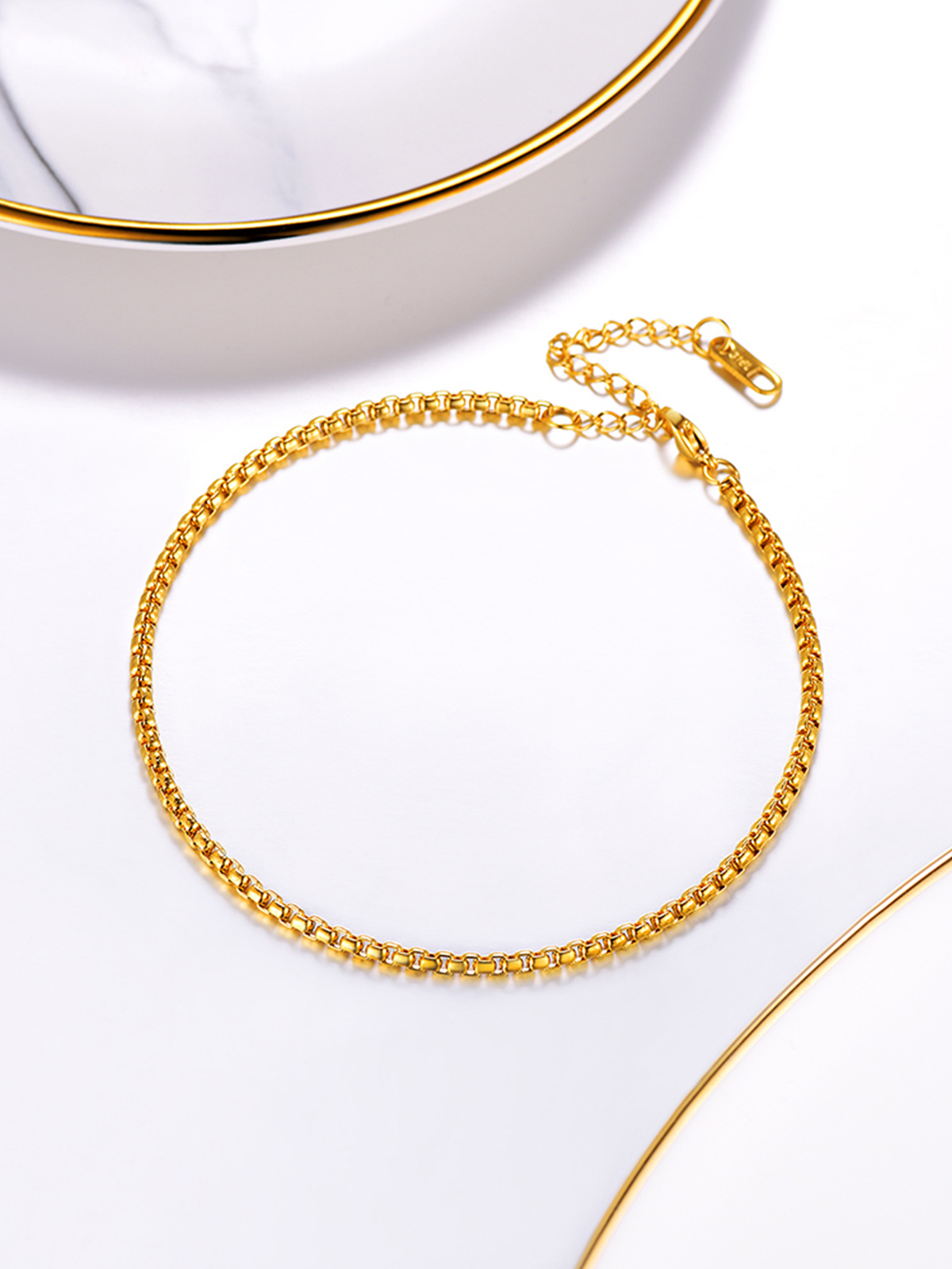 3mm Thick Box Chain Anklet in 18K Gold Plated