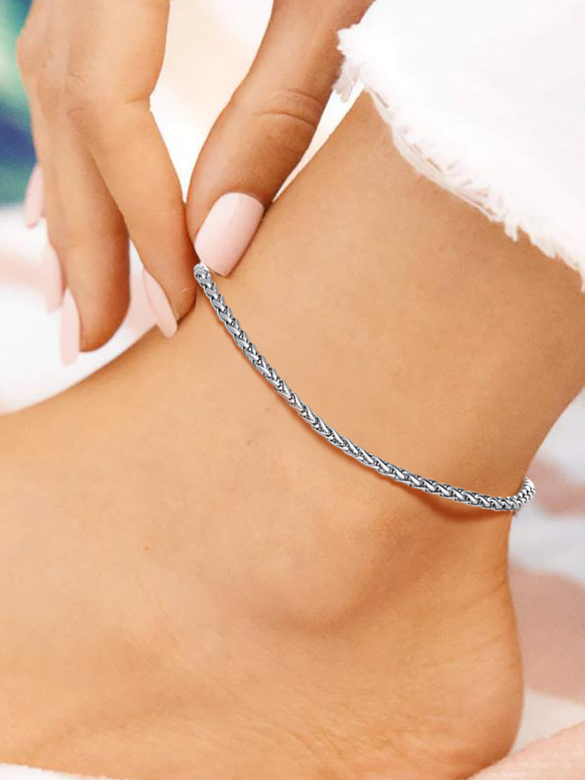 3mm Thick Wheat Chain Anklet in Stainless