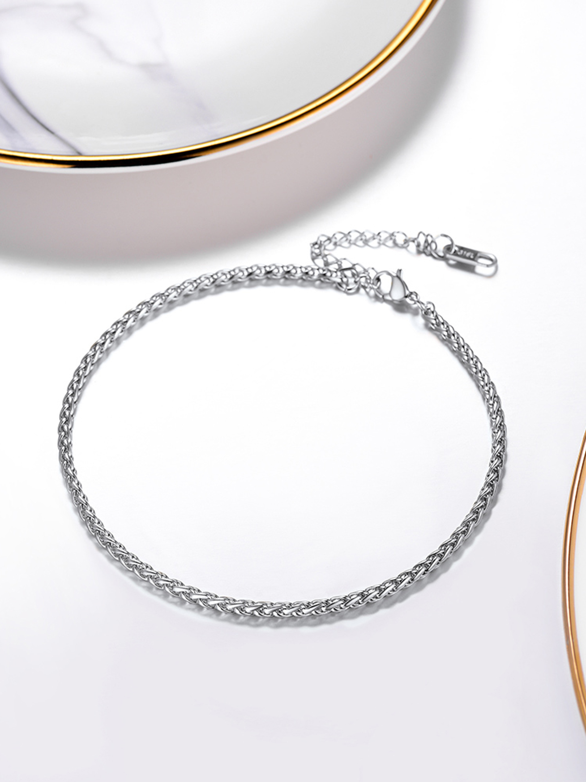 3mm Thick Wheat Chain Anklet in Stainless