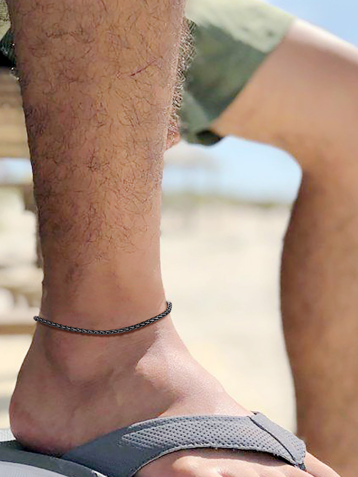 3mm Thick Wheat Chain Anklet in Black Plated