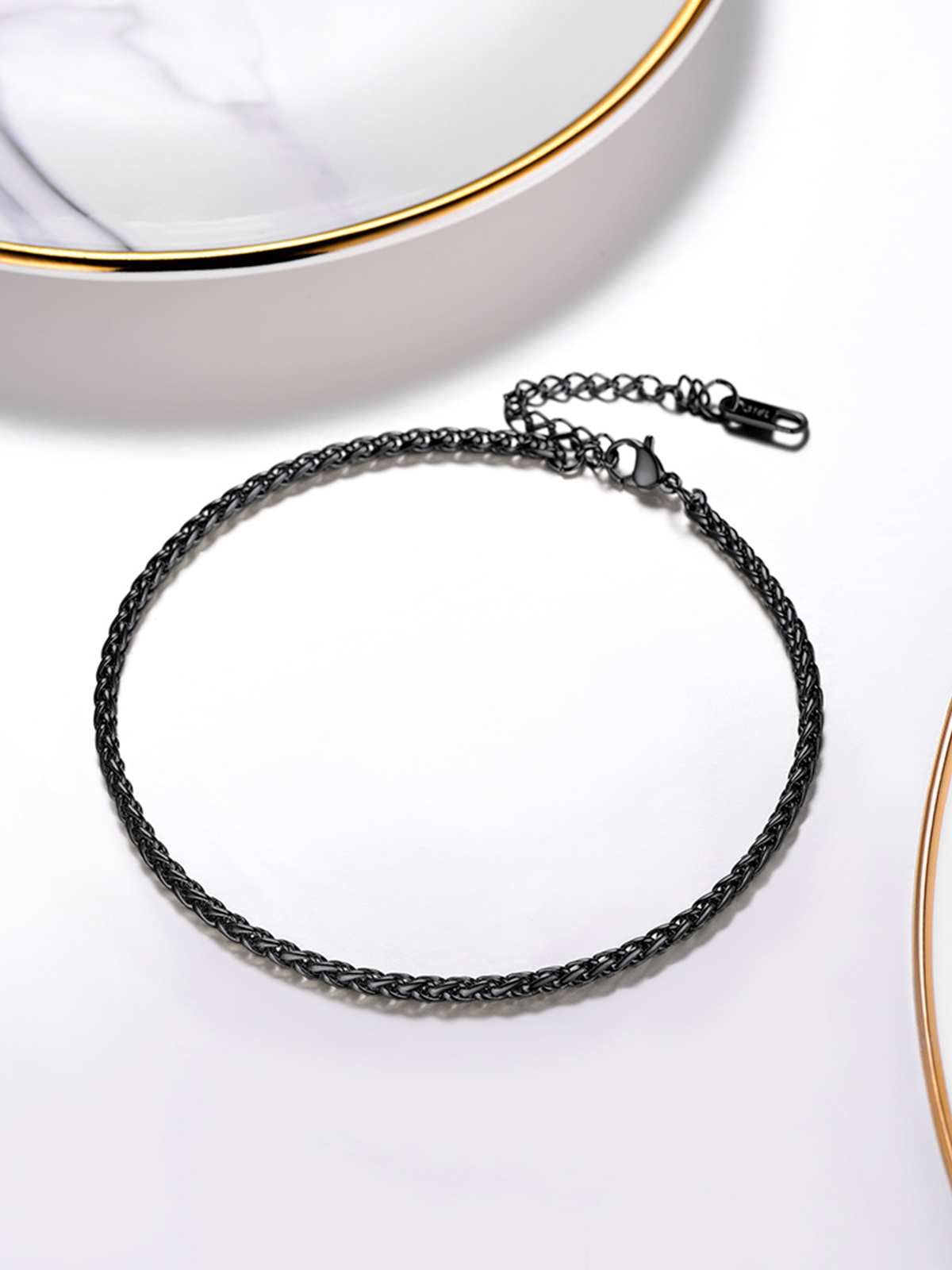 3mm Thick Wheat Chain Anklet in Black Plated