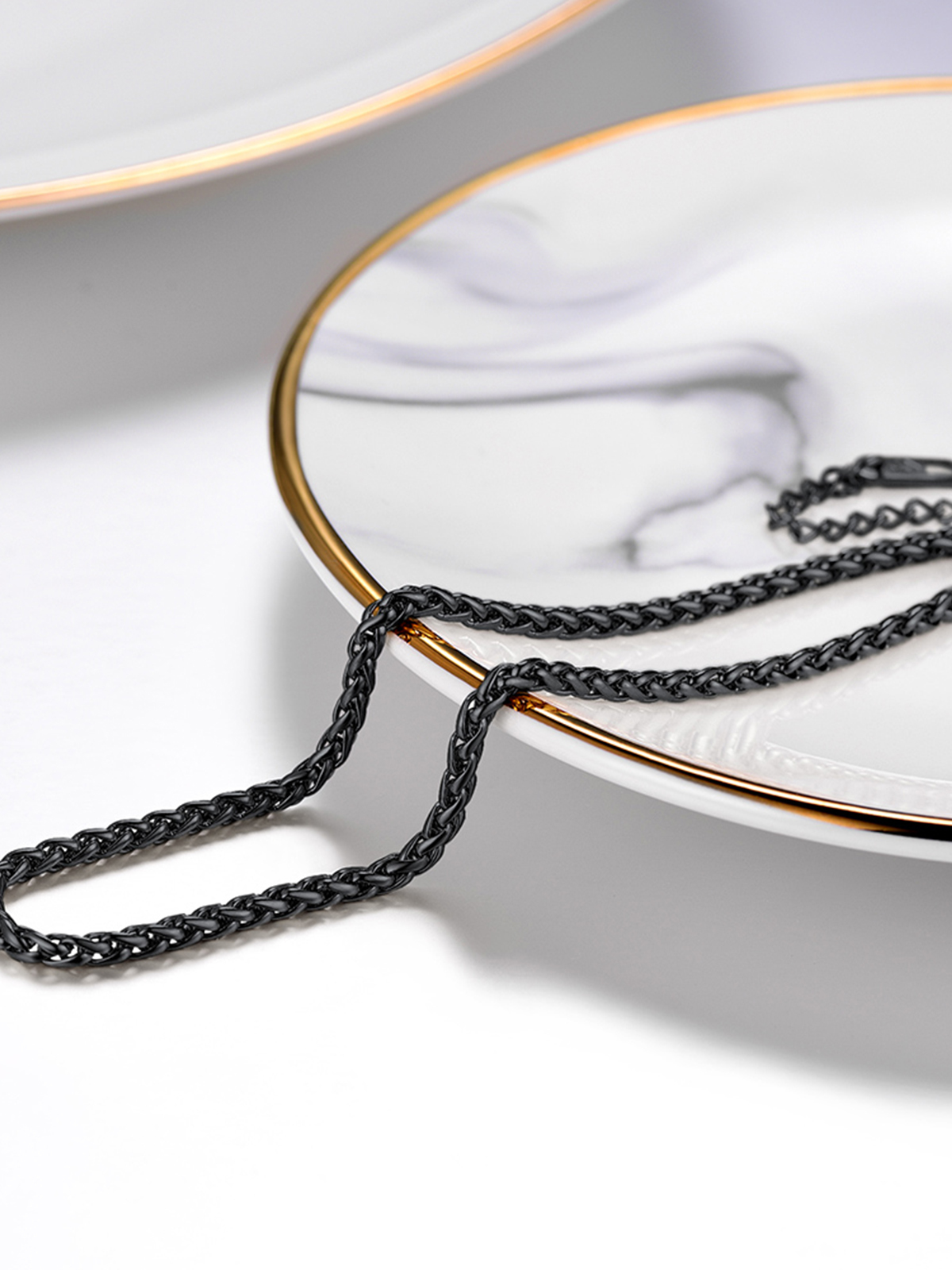 3mm Thick Wheat Chain Anklet in Black Plated