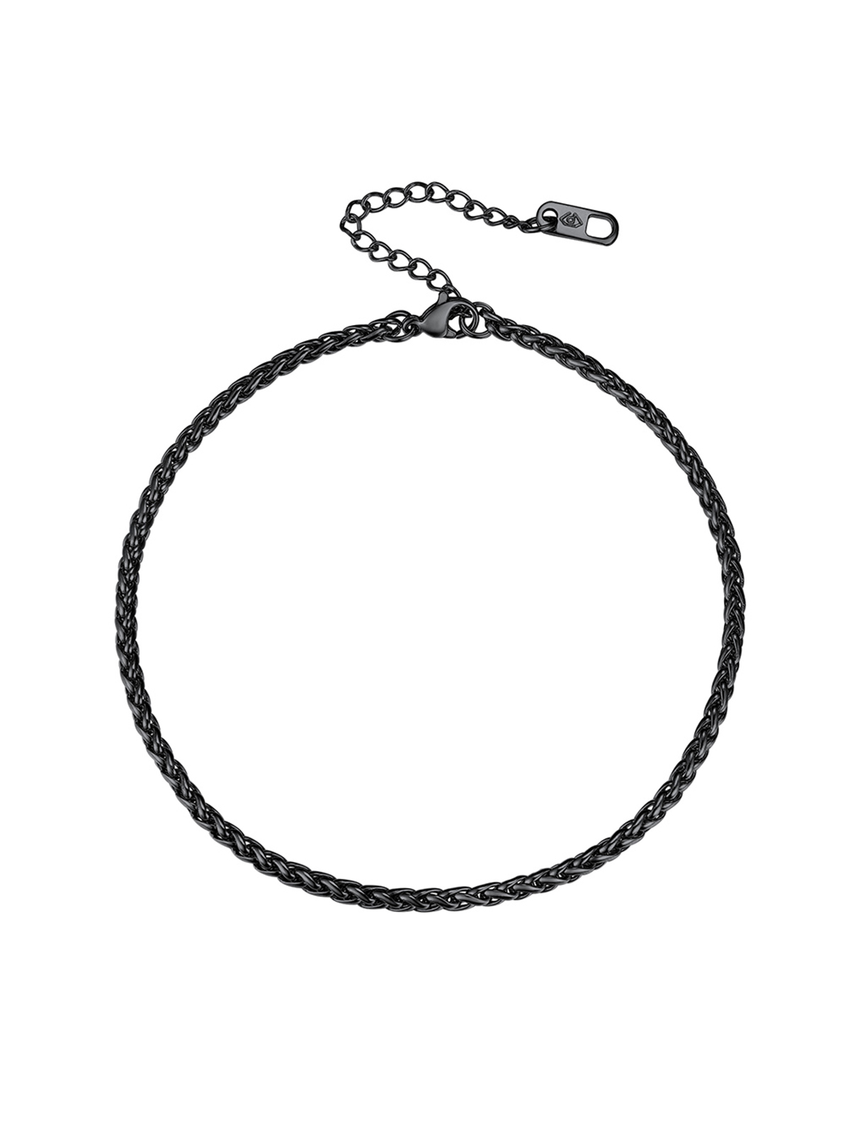 3mm Thick Wheat Chain Anklet in Black Plated