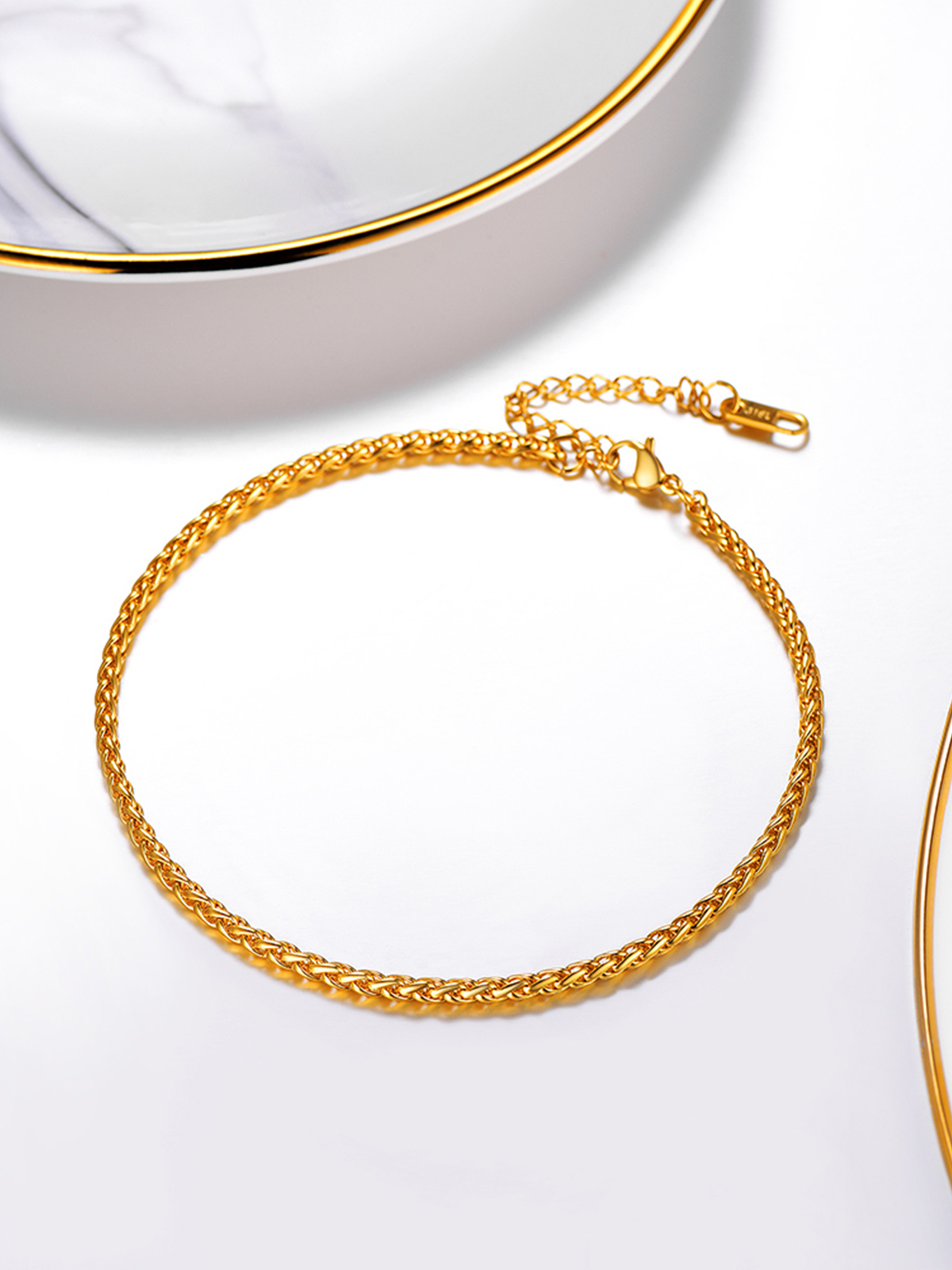 3mm Thick Wheat Chain Anklet in 18K Gold Plated