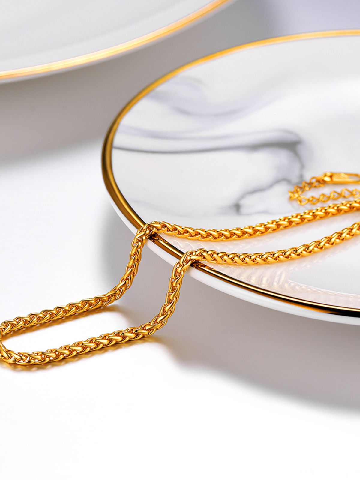 3mm Thick Wheat Chain Anklet in 18K Gold Plated