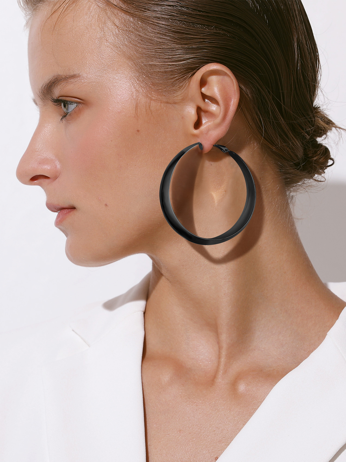 60mm Thick Chunky Hoop Hip Hop Earrings in Black