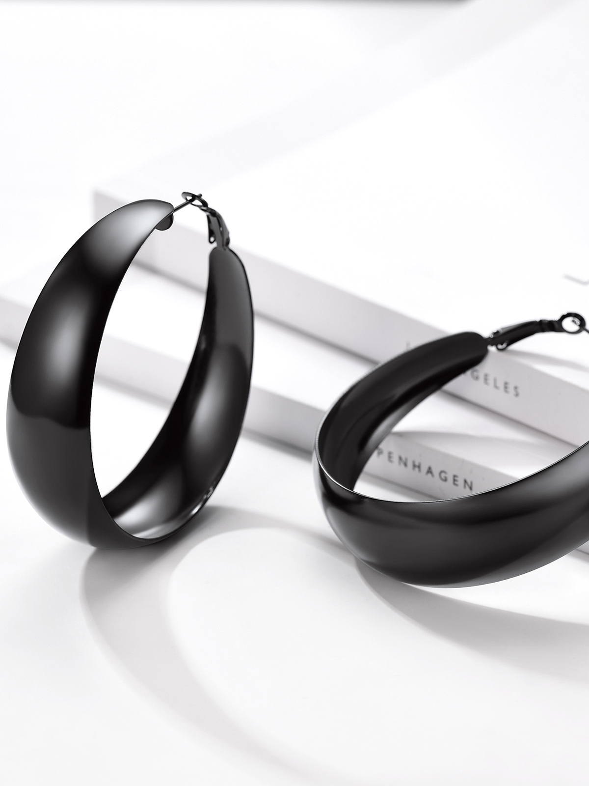 60mm Thick Chunky Hoop Hip Hop Earrings in Black