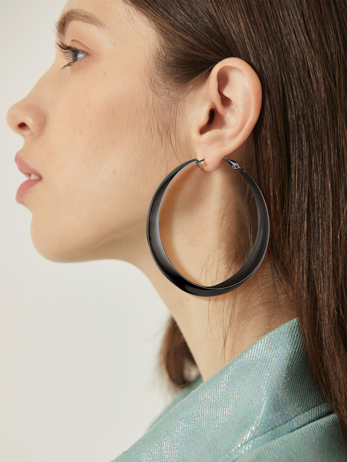 60mm Thick Chunky Hoop Hip Hop Earrings in Black