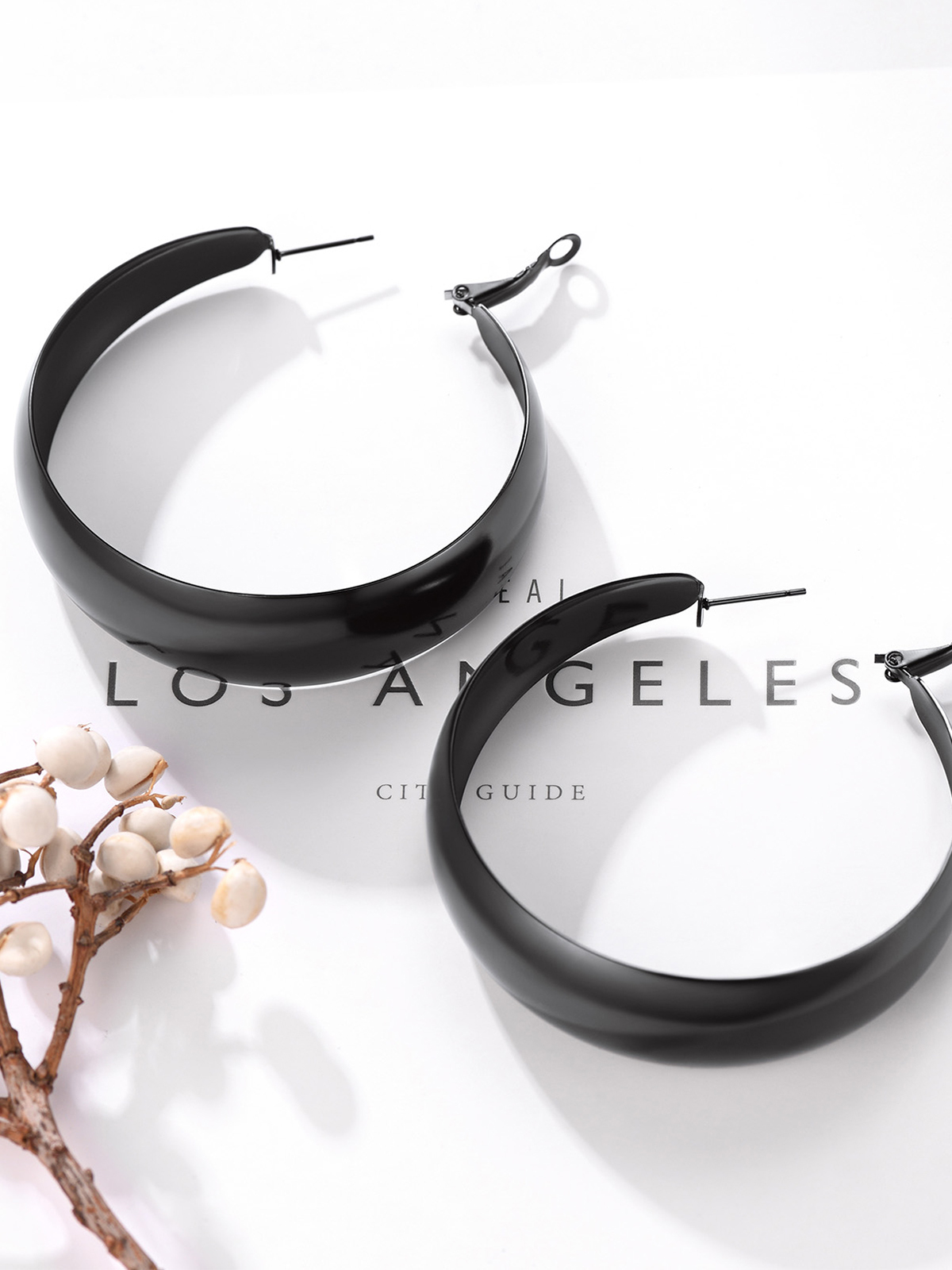 60mm Thick Chunky Hoop Hip Hop Earrings in Black