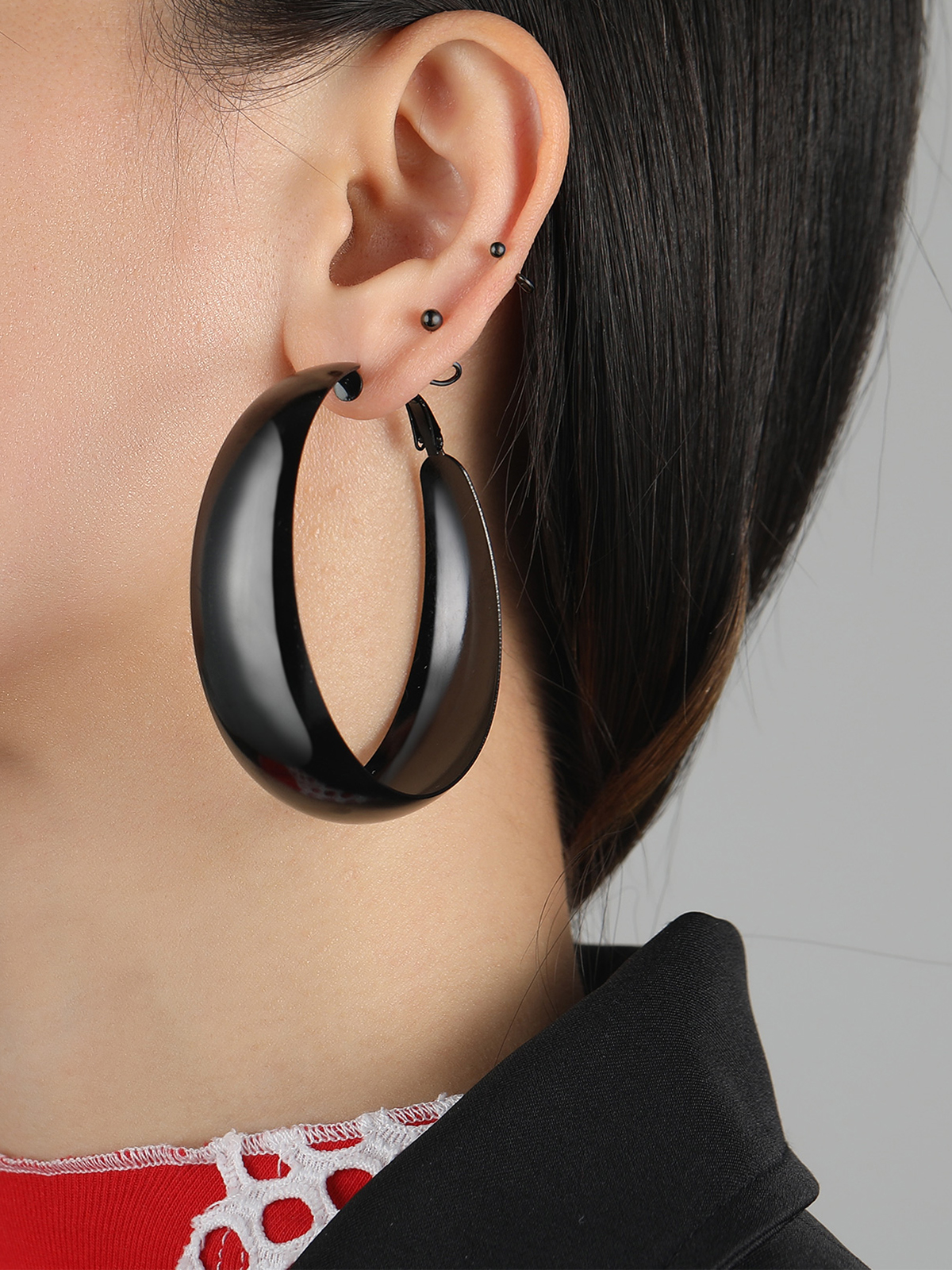 60mm Thick Chunky Hoop Hip Hop Earrings in Black