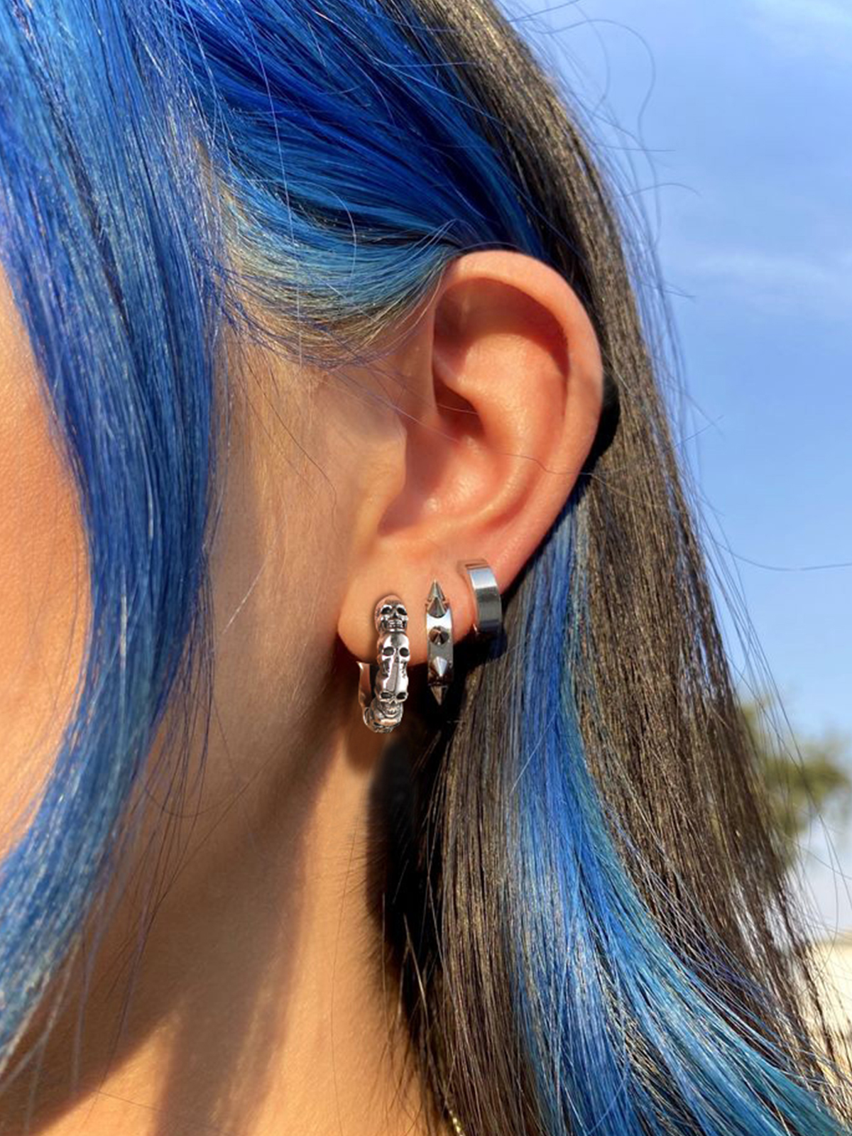 Skull Huggie Hoops Punk Rock Earrings in Platinum Plated