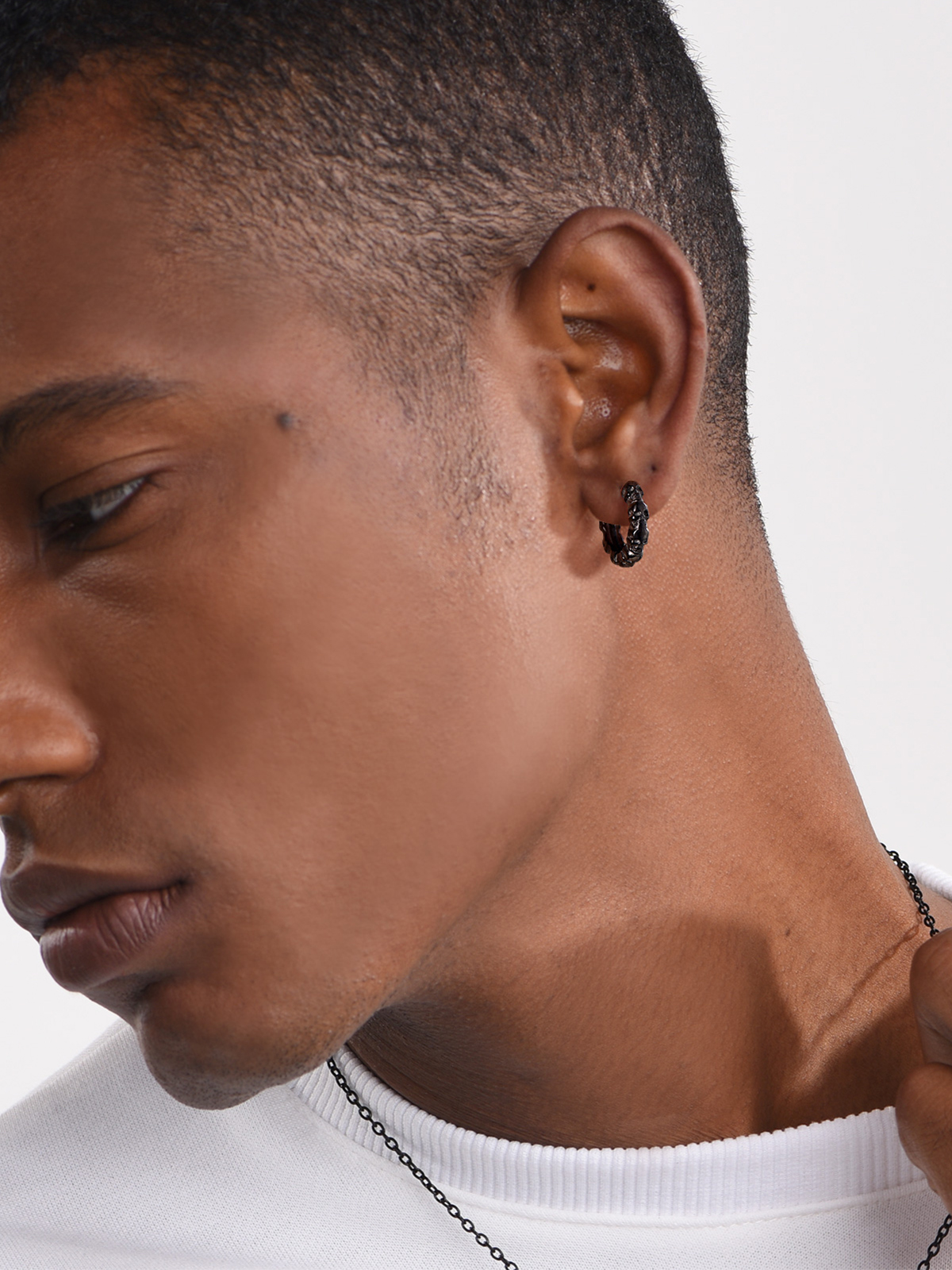 Skull Huggie Hoops Punk Rock Earrings in Black Plated