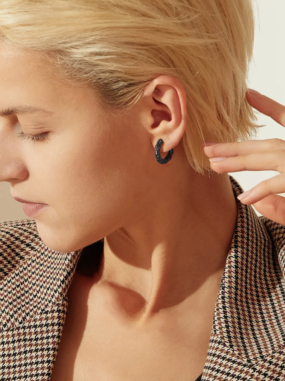 Skull Huggie Hoops Punk Rock Earrings in Black Plated