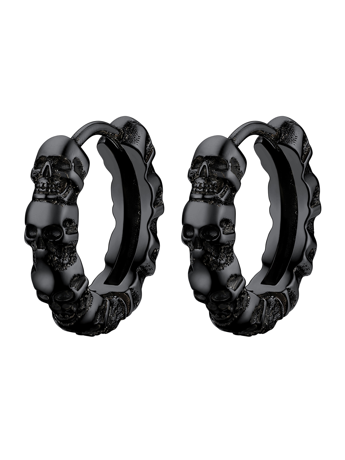 Skull Huggie Hoops Punk Rock Earrings in Black Plated