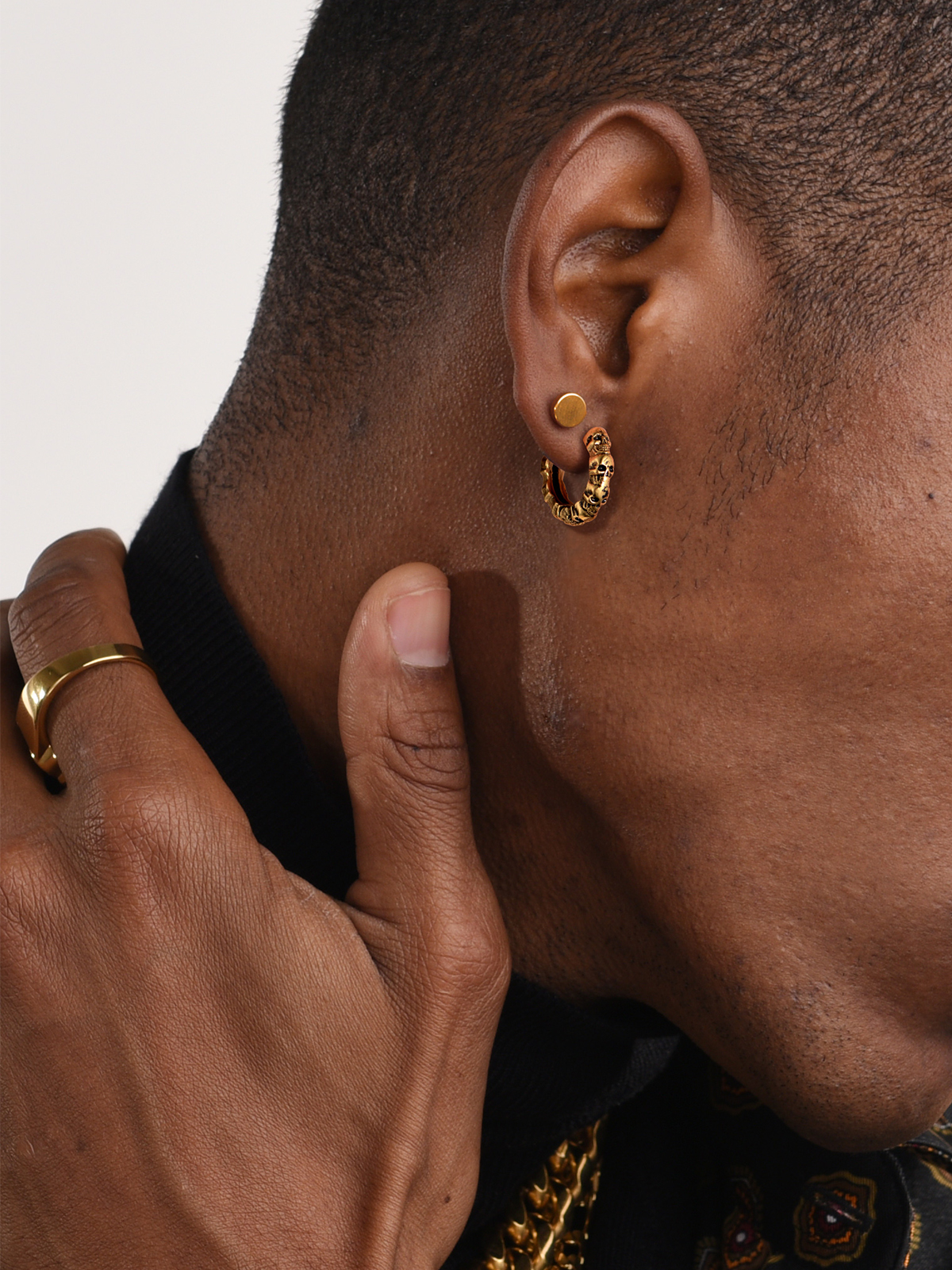 Skull Huggie Hoops Punk Rock Earrings in 18K Gold Plated