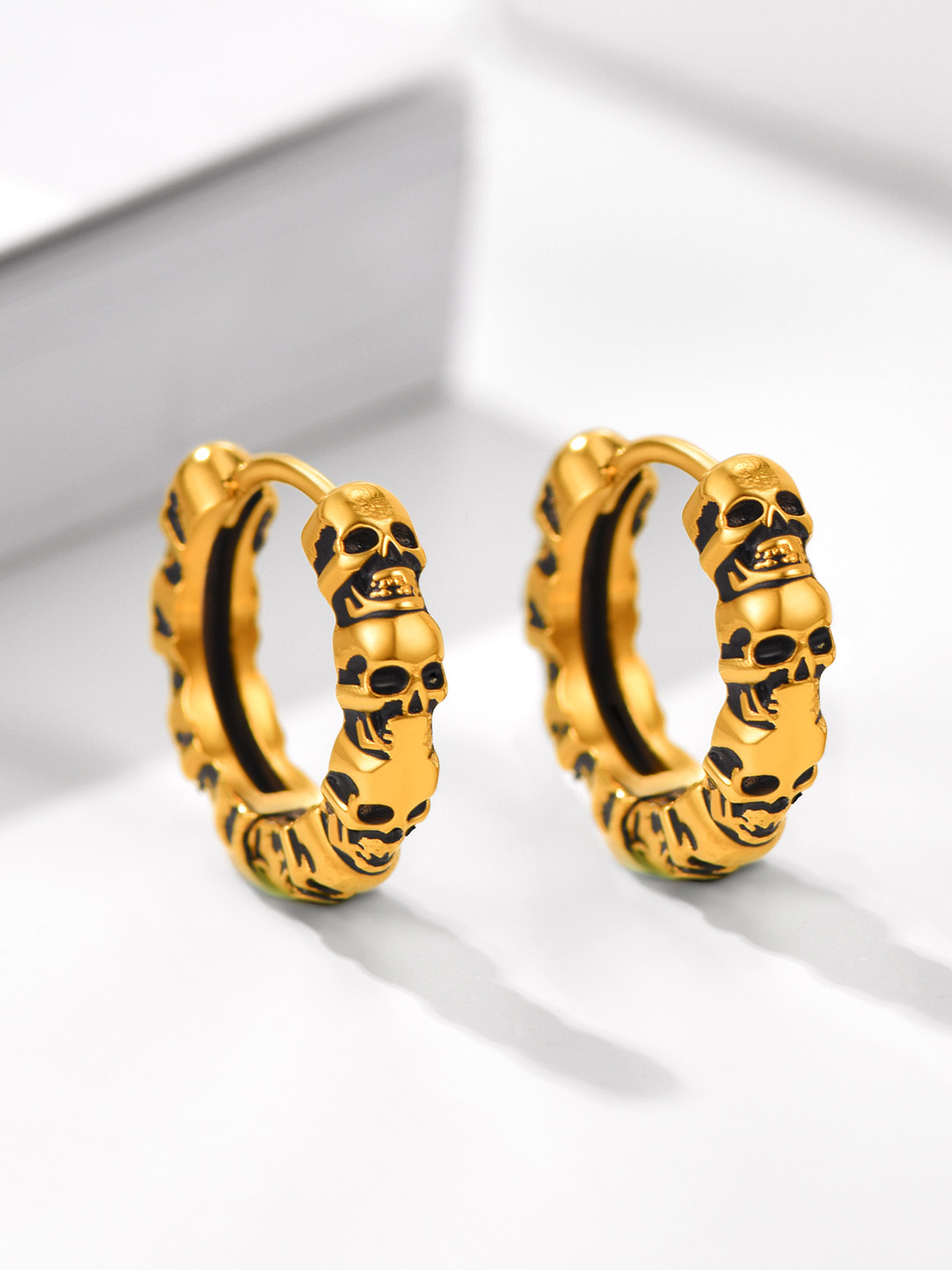 Skull Huggie Hoops Punk Rock Earrings in 18K Gold Plated