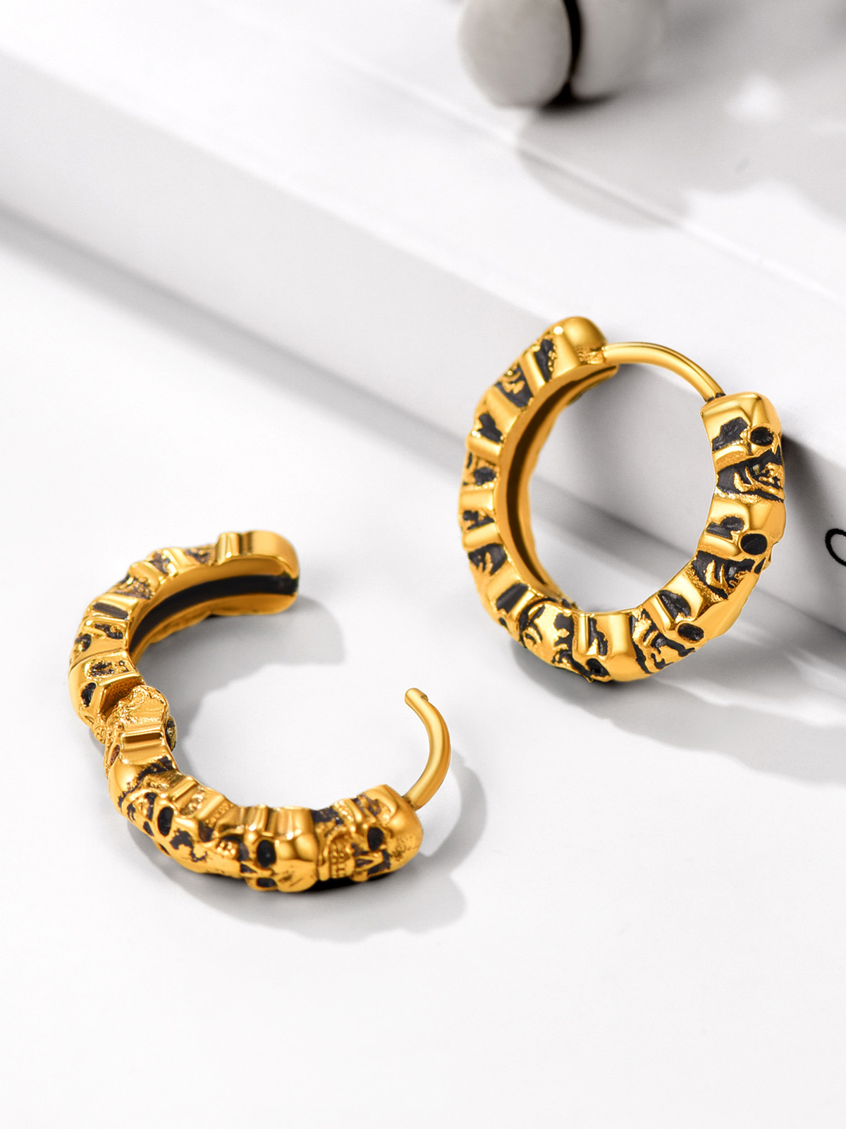 Skull Huggie Hoops Punk Rock Earrings in 18K Gold Plated