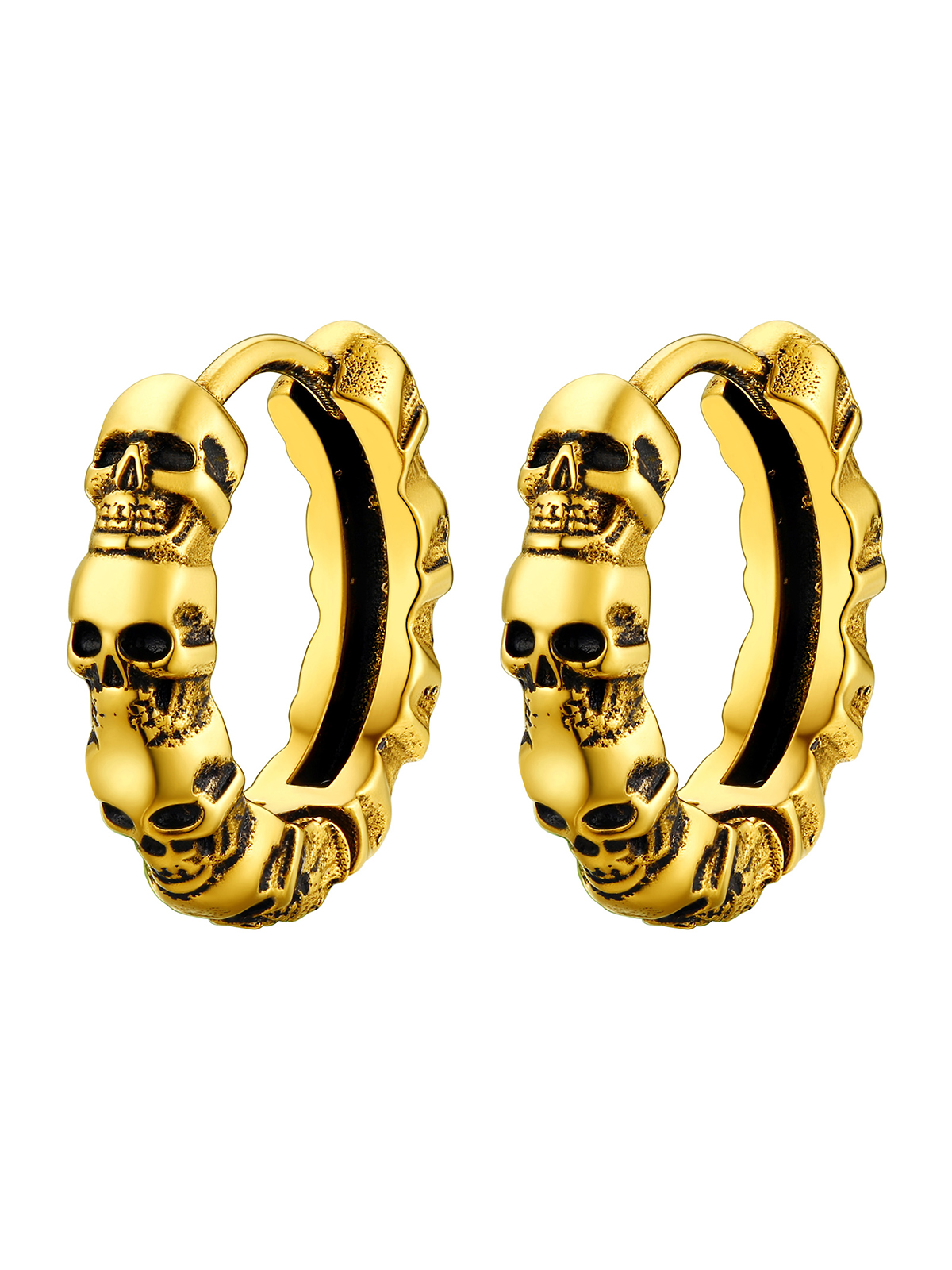 Skull Huggie Hoops Punk Rock Earrings in 18K Gold Plated