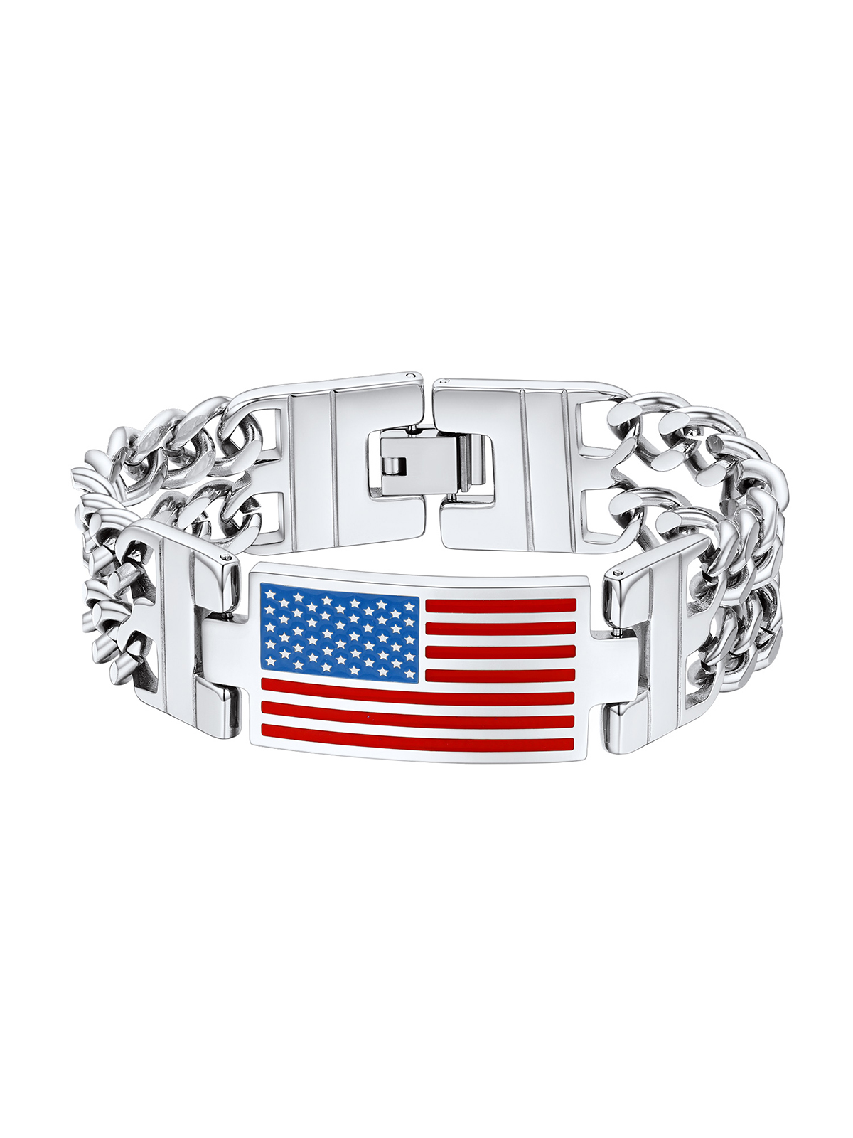 8mm Double Cuban Link Chain American Flag Bracelet in Stainless