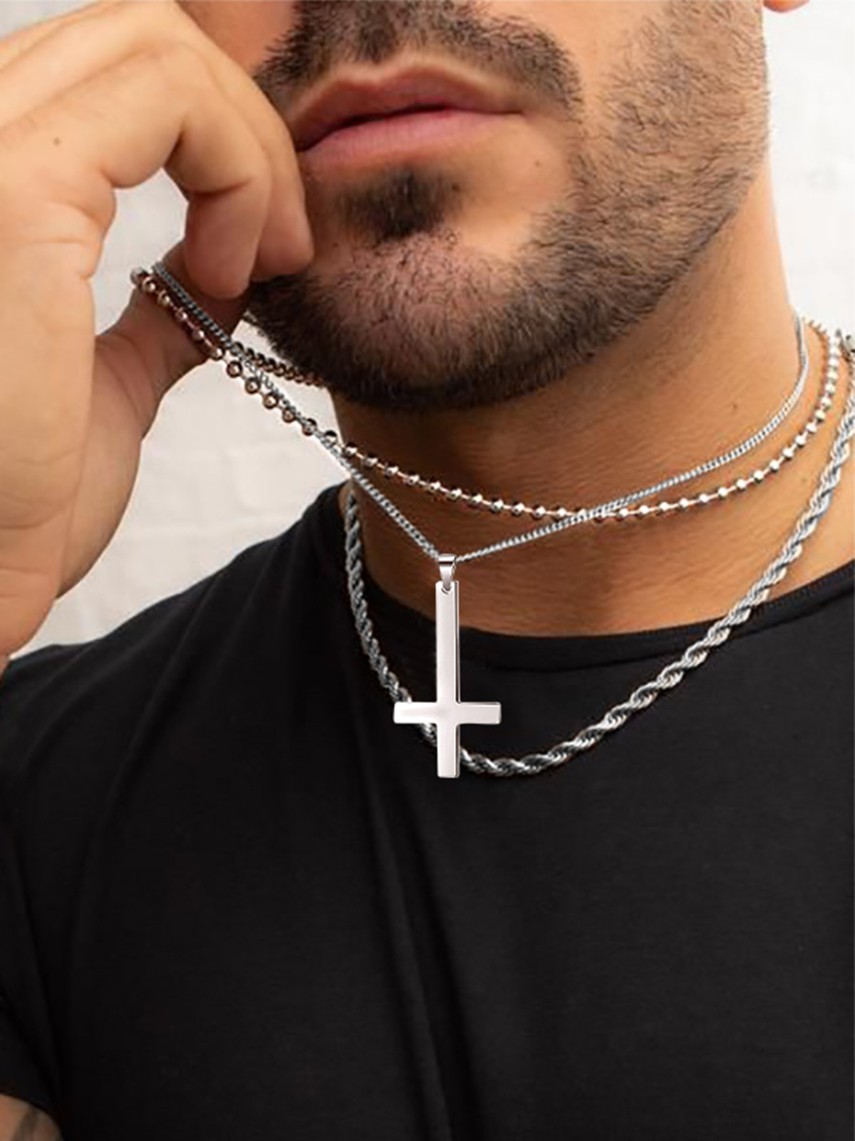 Inverted Cross Pendant Upside Down Cross Necklace in Stainless