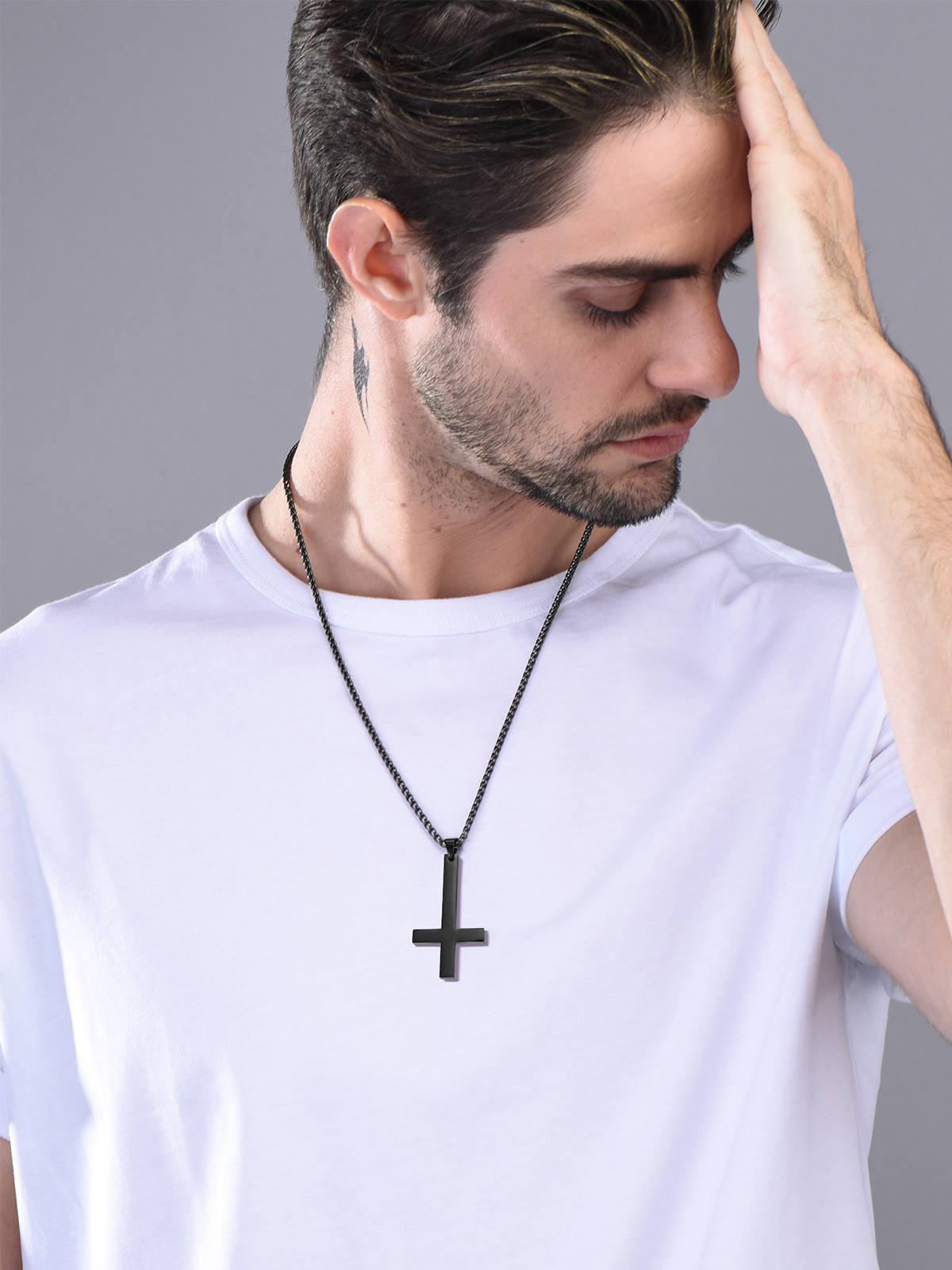 Inverted Cross Pendant Upside Down Cross Necklace in Black