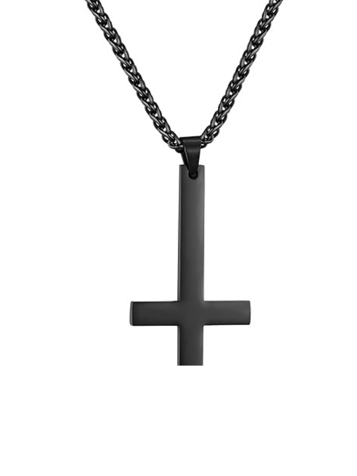 Inverted Cross Pendant Upside Down Cross Necklace in Black